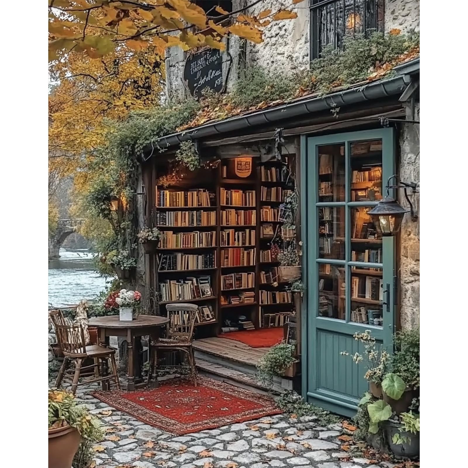 DAERLE Cozy Bookstore Paint by Numbers for Adults, Paint by Numbers Canvas Kits for Beginners, Beautiful Bookshop, DIY Acrylic Pigment Drawing Paintwork for Home Wall Decor 16x20 Inch, Frameless