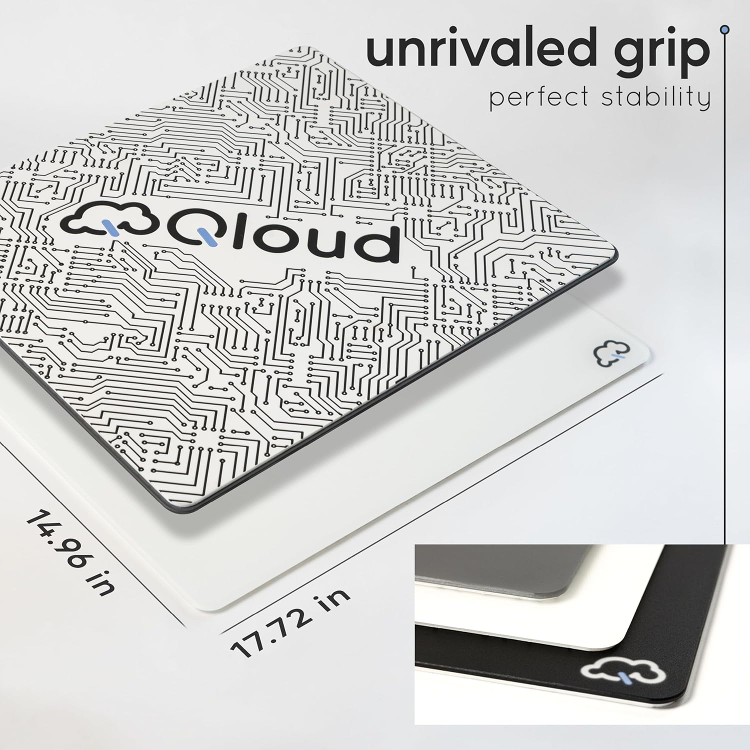 Qloud Glass Mouse Pad Large, Pro Esports Glass Mousepad Gaming Pad for Speed and Precision, Glasspad Mousepad Includes Gaming Sleeve, Ice Dot Skates and Microfiber Cloth, 17.72" x 14.96" (02 - White)