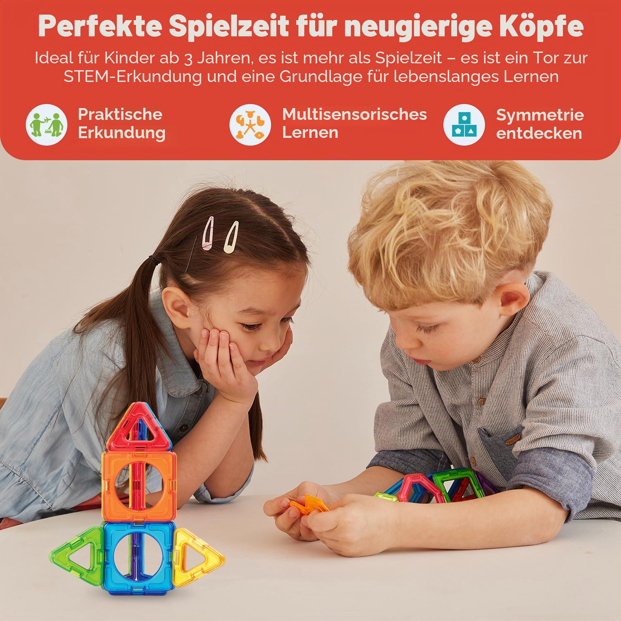 MAGFORMERS Basic Plus 30-teiliges Spielzeug-Set, Regenbogenfarben, pädagogische magnetische geometrische Formen, Fliesen, Bausteine, STEM-Spielzeug-Set, ab 3 Jahren