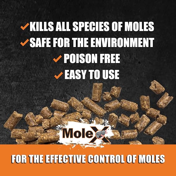 MoleX Mole Control Bait Pellets for Moles Poison Free, Pet Safe | Indoor & Outdoor Use Pellets |8 oz. Bag