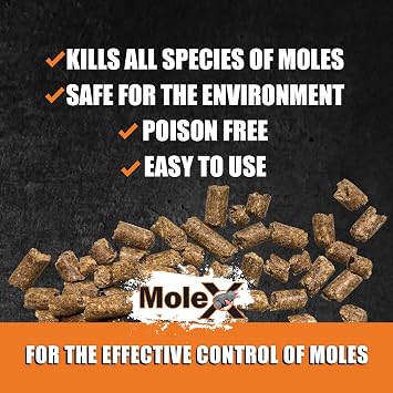 MoleX Mole Control Bait Pellets for Moles Poison Free, Pet Safe | Indoor & Outdoor Use Pellets |8 oz. Bag