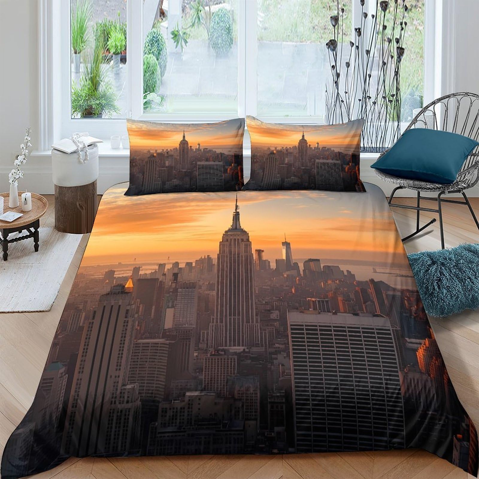 Ctjqhvkz Style-6 3D Printed Sunset Skyline Fitted Sheet Microfiber Soft Breathable Cityscape Bed Cover For Bedroom Guest Room Decor Single（135X200cm）