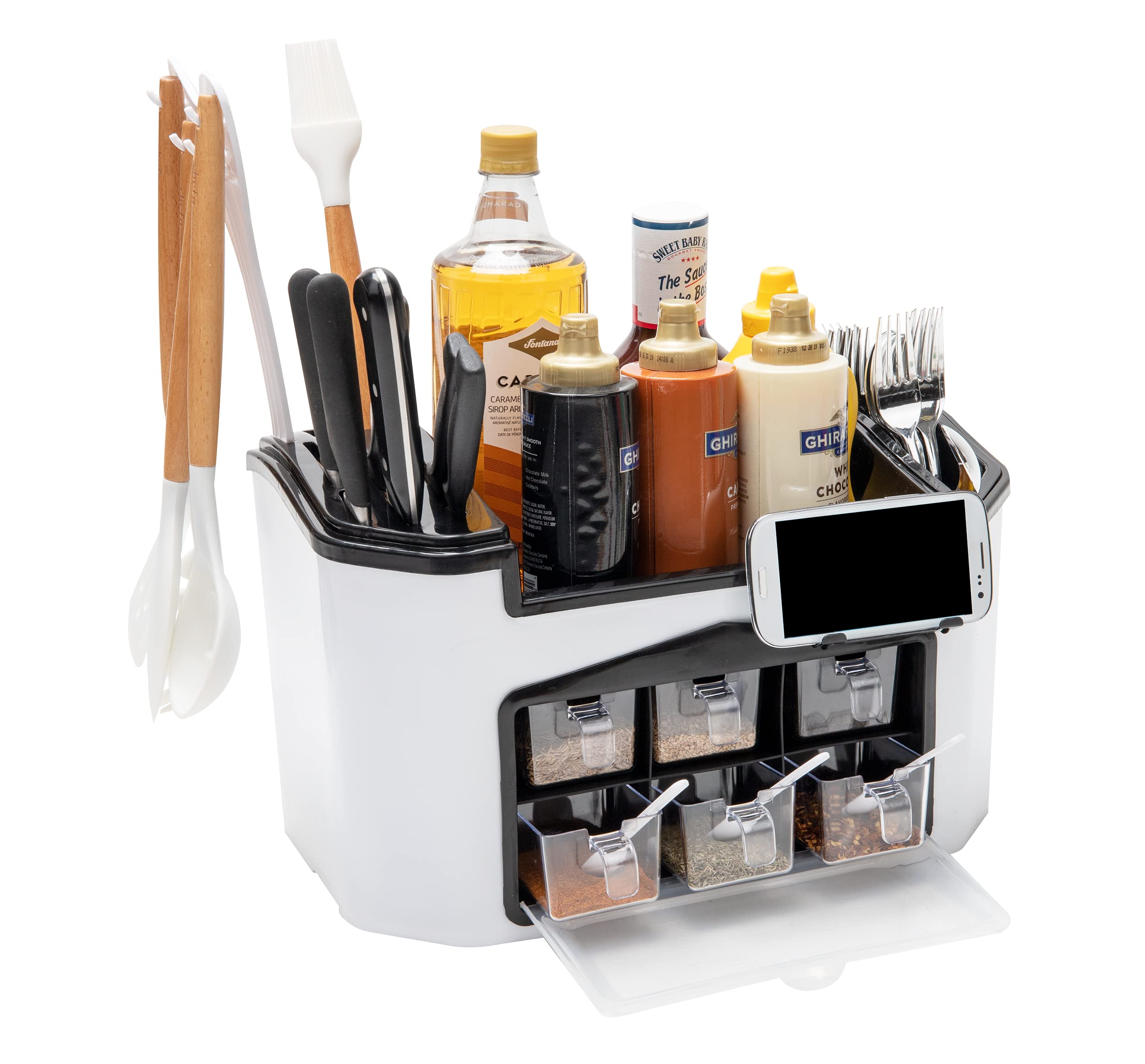 Mind Reader Kitchen Supply, Pull-Out Spice Rack, Plastic, White Cutlery Organizer, One Size