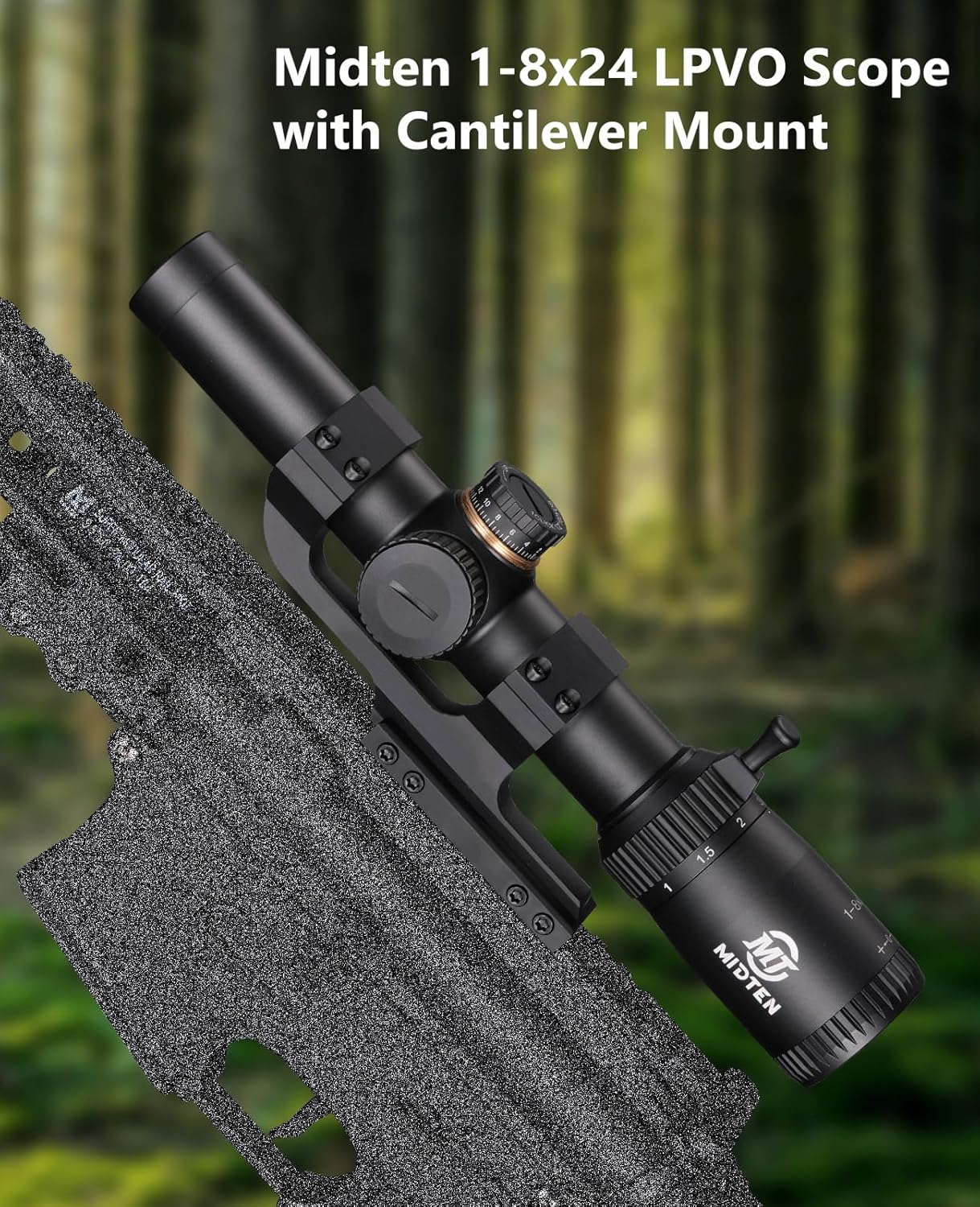 MidTen LPVO Rifle Scope with Cantilever Mount, Red Green Illuminated BDC/Circle Dot Reticle, Zero Reset, HD Glass, Second Focal Plane Scopes for Hunting