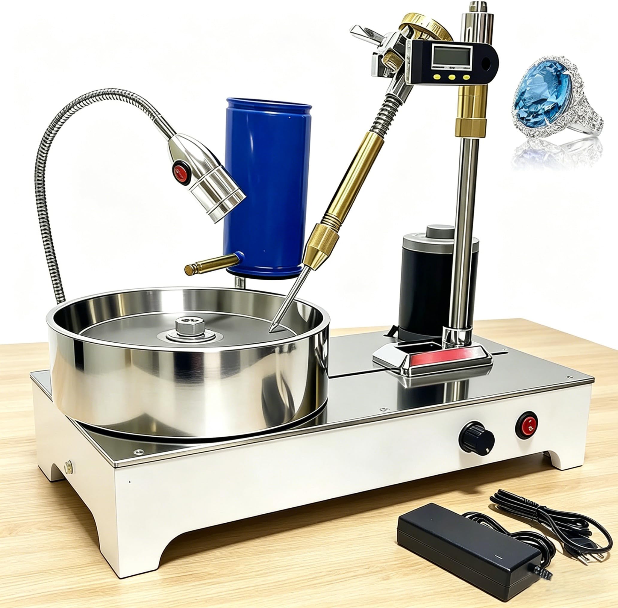 JozyJul Faceted Gem Polishing Machine Jewelry Polisher Flat Grinder Lapidary Machine,120W Gemstone Grinding Faceting Machine for Jewelry, Jade and Precious Metals