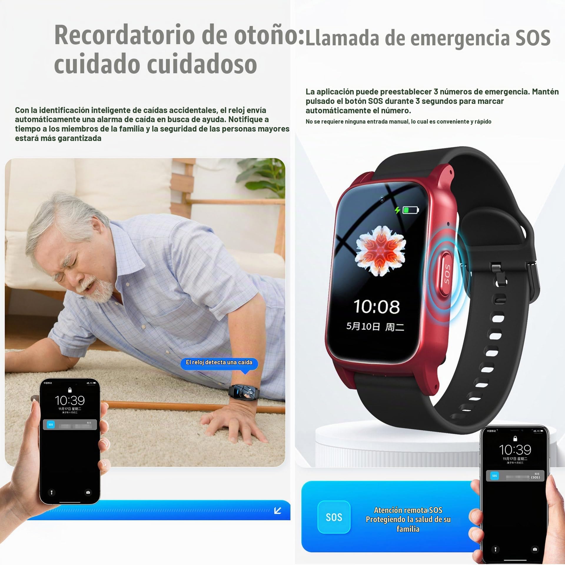 Reloj Localizador Personas Mayores, Reloj Detector Caidas Ancianos, Reloj GPS con Botón De Emergencia SOS, Llamada De Voz HD Y Resistente Al Agua, Reloj Sos para Personas Mayores,Black