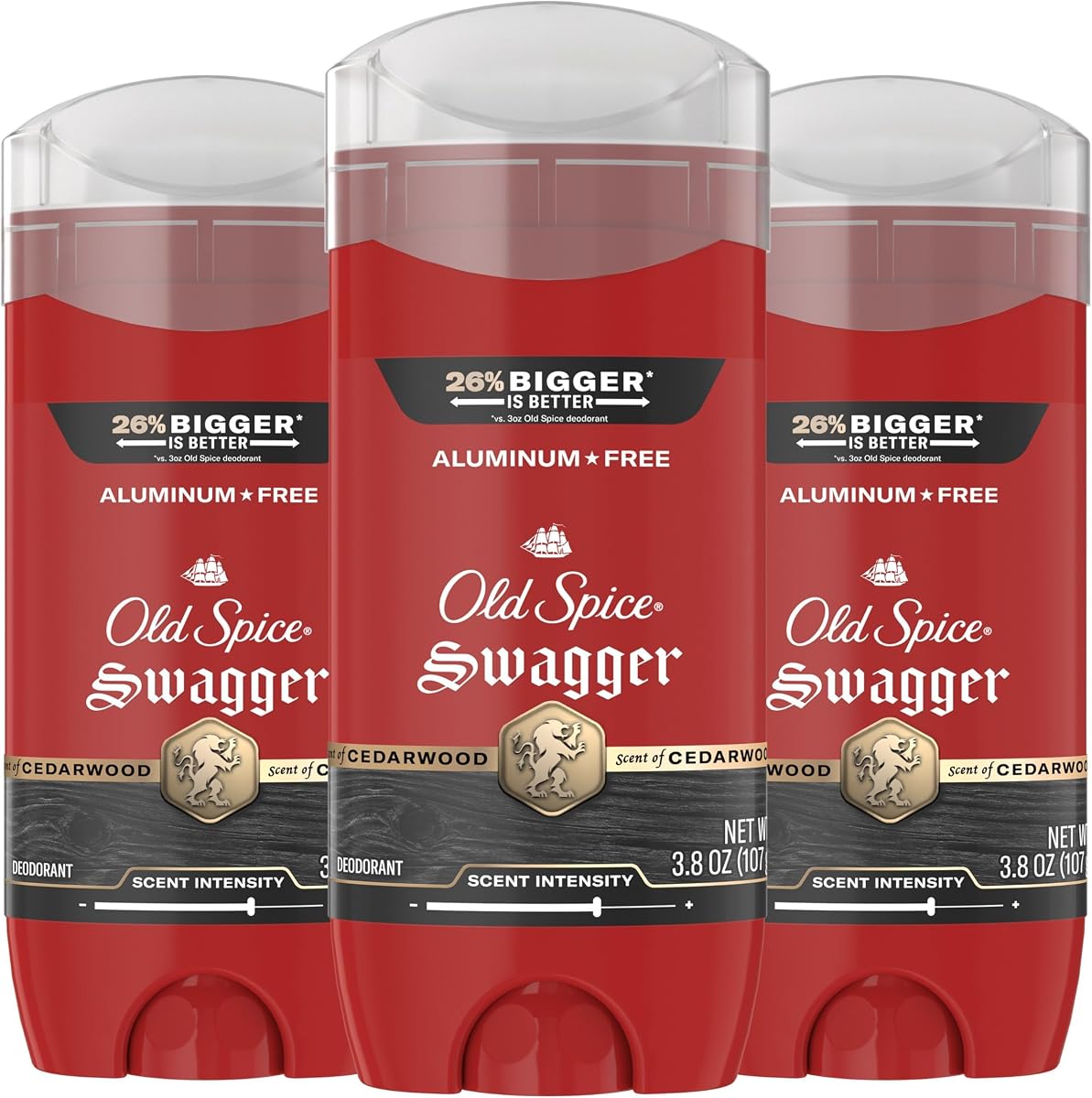 Desodorante Old Spice sin aluminio para hombres, protección 24/7 para eliminar olores, frescura y aroma duradero 24/7, Swagger con aroma a lima y madera de cedro, 3.8 oz (paquete de 3)