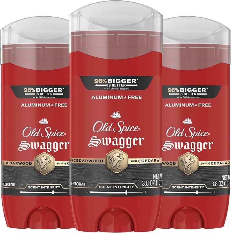 Desodorante Old Spice sin aluminio para hombres, protección 24/7 para eliminar olores, frescura y aroma duradero 24/7, Swagger con aroma a lima y madera de cedro, 3.8 oz (paquete de 3)