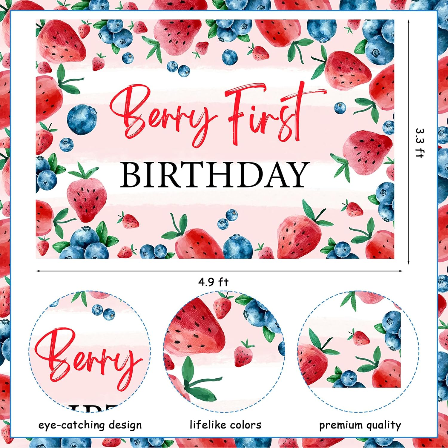 Berry 1st Birthday Decoration Strawberry Blueberry First Birthday Decorations Berry First Birthday Backdrop Banner Berry Sweet One Highchair Banner for Berry First Birthday Party Supplies - Image 5