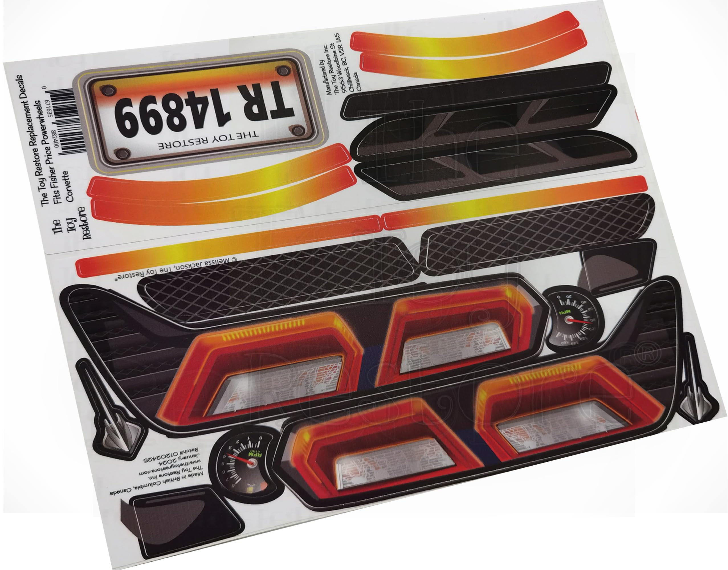 Toy Restore Replacement Stickers fits Fisher Price Power Wheels Corvette Older Model