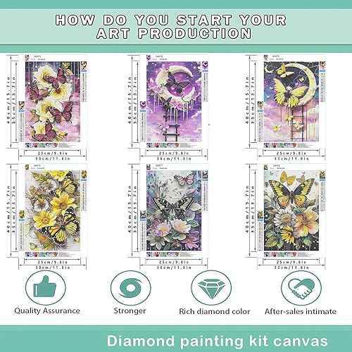 Miniatura 2 de Leatrice Juego de 6 piezas de arte de diamantes de mariposa para adultos, pintura de diamantes redondos, kit de pintura de gemas para adultos,
