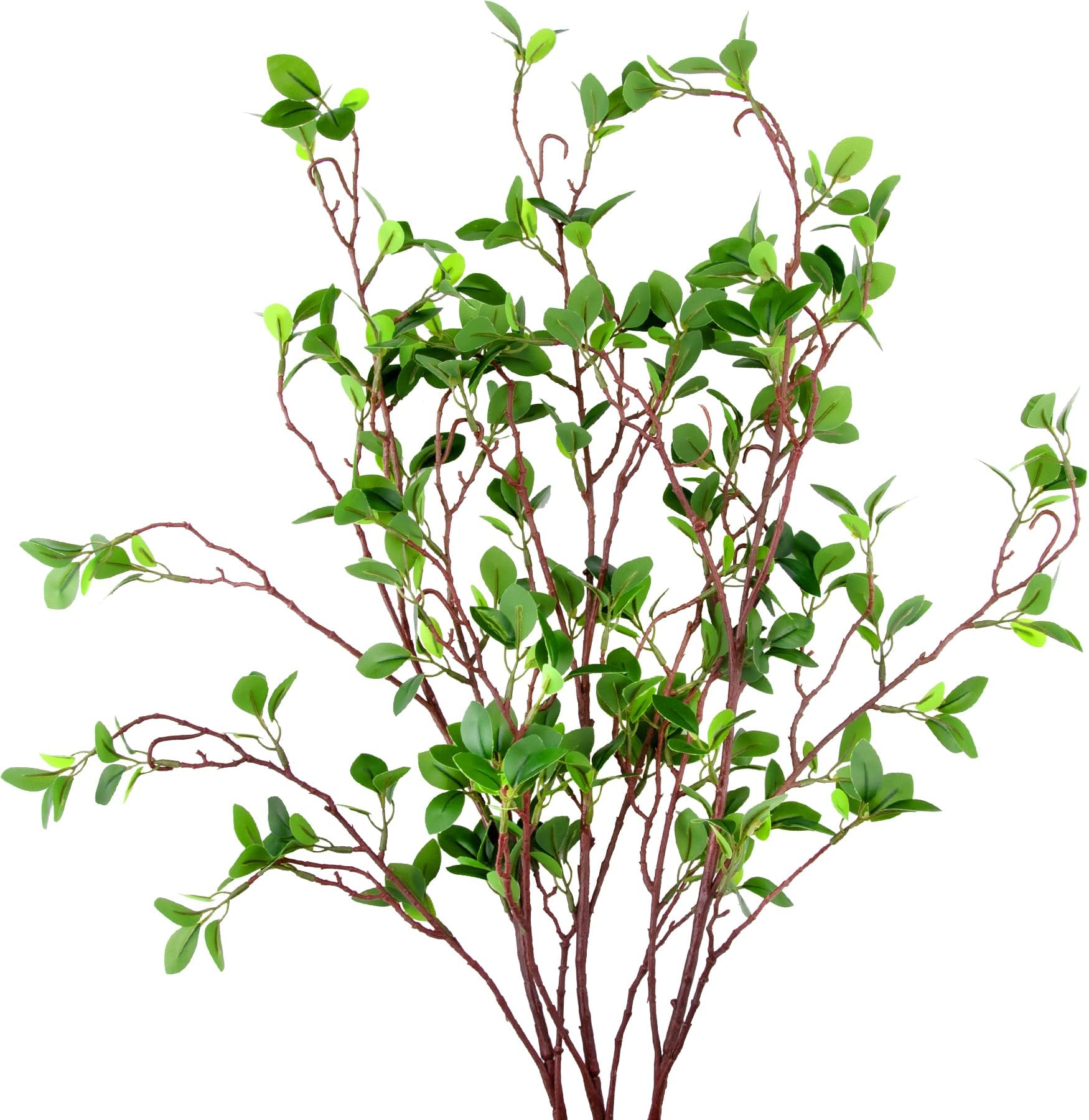 AUSTOR 3 Packs 45" Artificial Ficus Stems Faux Green Branches Leaf Stem Fake Green Bushes Shrubs Ficus Twig Stems for Vase Filler Home Wedding Office Decor