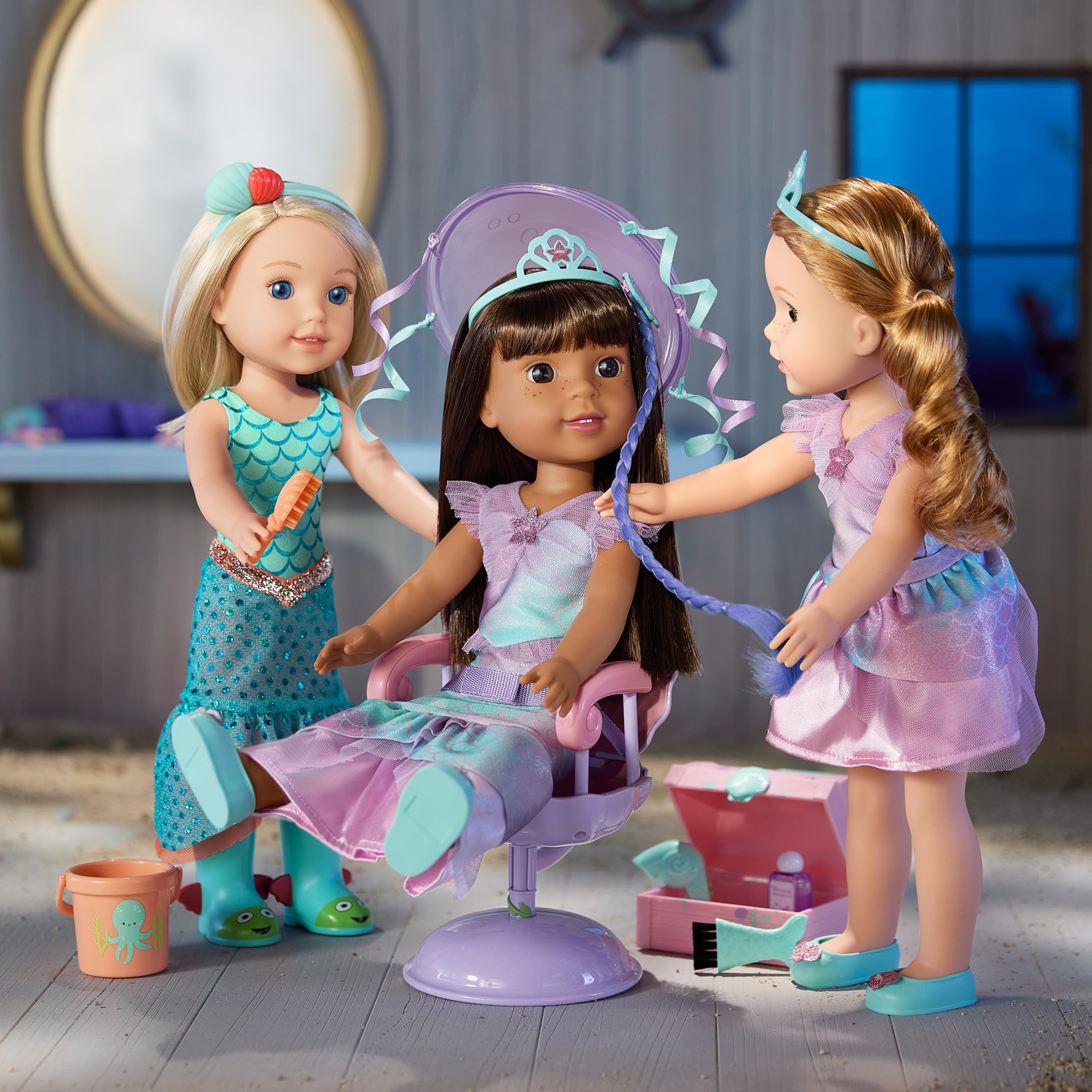 American Girl WellieWishers 36.8 cm lalka muszla zestaw do zabawy z przedłużkami włosów, które zmieniają kolor, dla dzieci w wieku od 4 lat