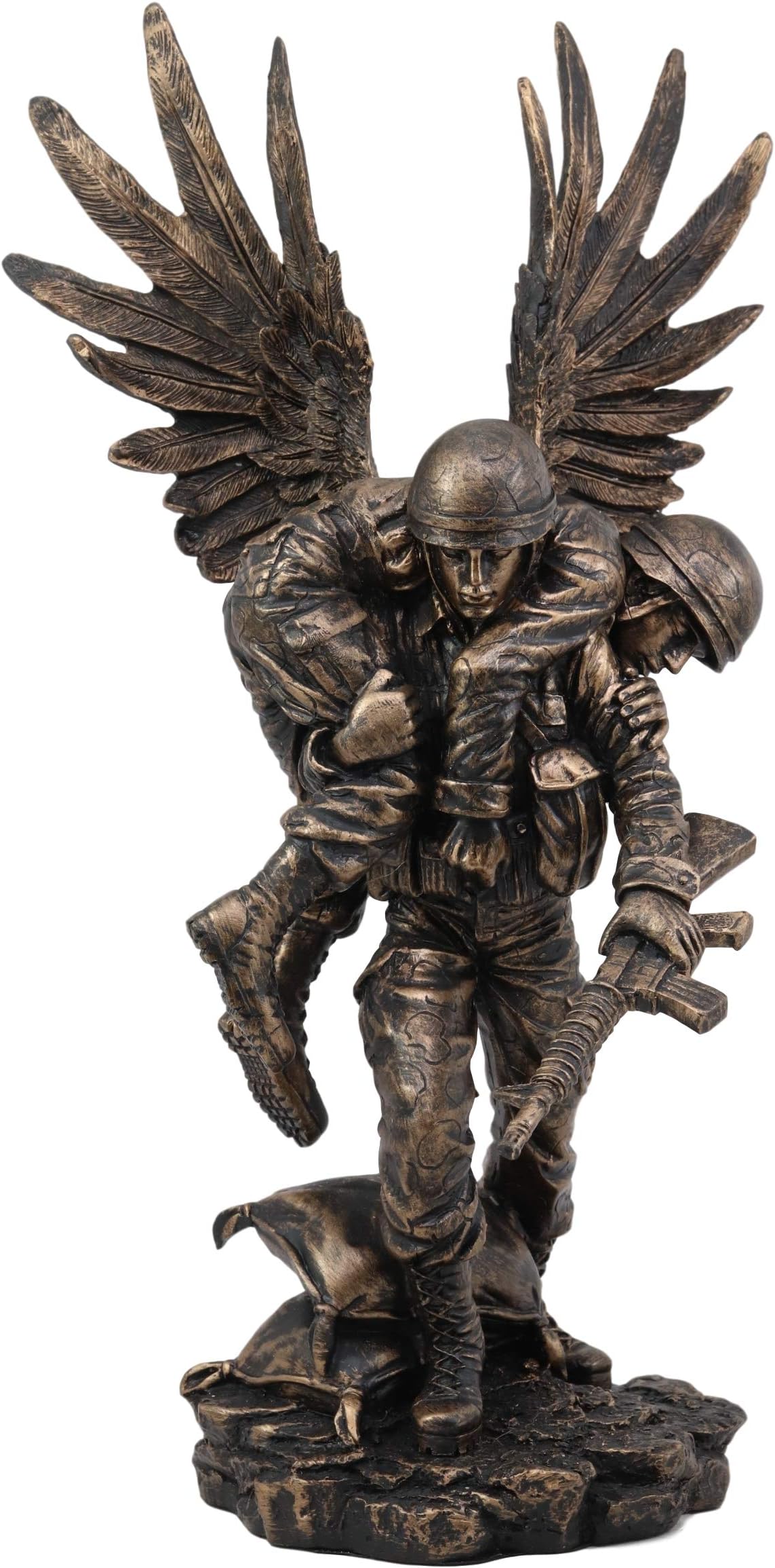 Ebros GiftHacksaw Ridge Guardian Angel Military Soldier Carrying A Wounded Brother Figurine 13" Tall Marine Special Unit Hero of The American US Army Statue Patriotic Decor War Combat Sculpture