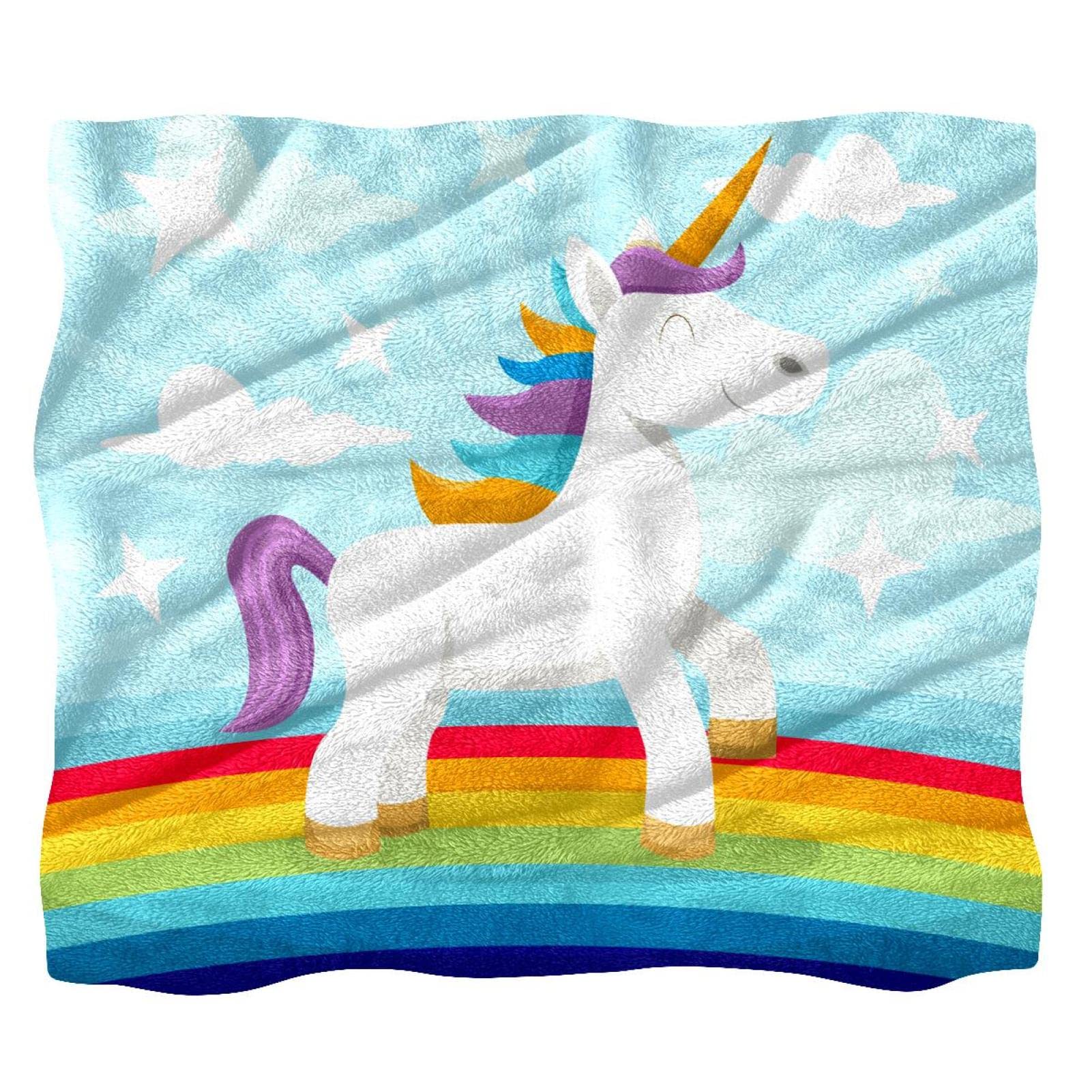 Couvre-lit licorne arc-en-ciel pour lit enfant avec couverture douce et moelleuse