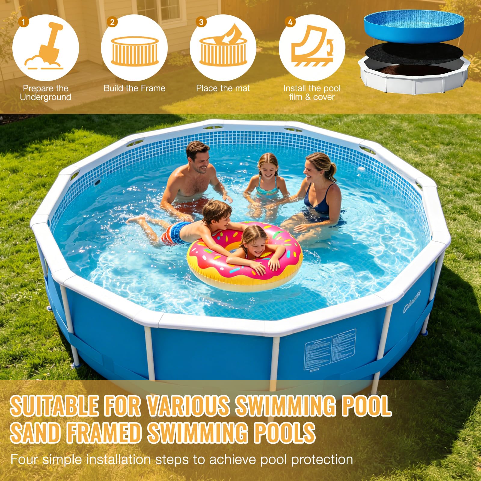 Mineup 3m Bodenplane Für Pools, Poolunterlage Rund, Oberirdische Pool-Bodenmatten, Pool Bodenplane Bodenmatte, UV-Stabil & Reißfest Schwimmbecken Matte, Bodenschutzplane Swimmingpool