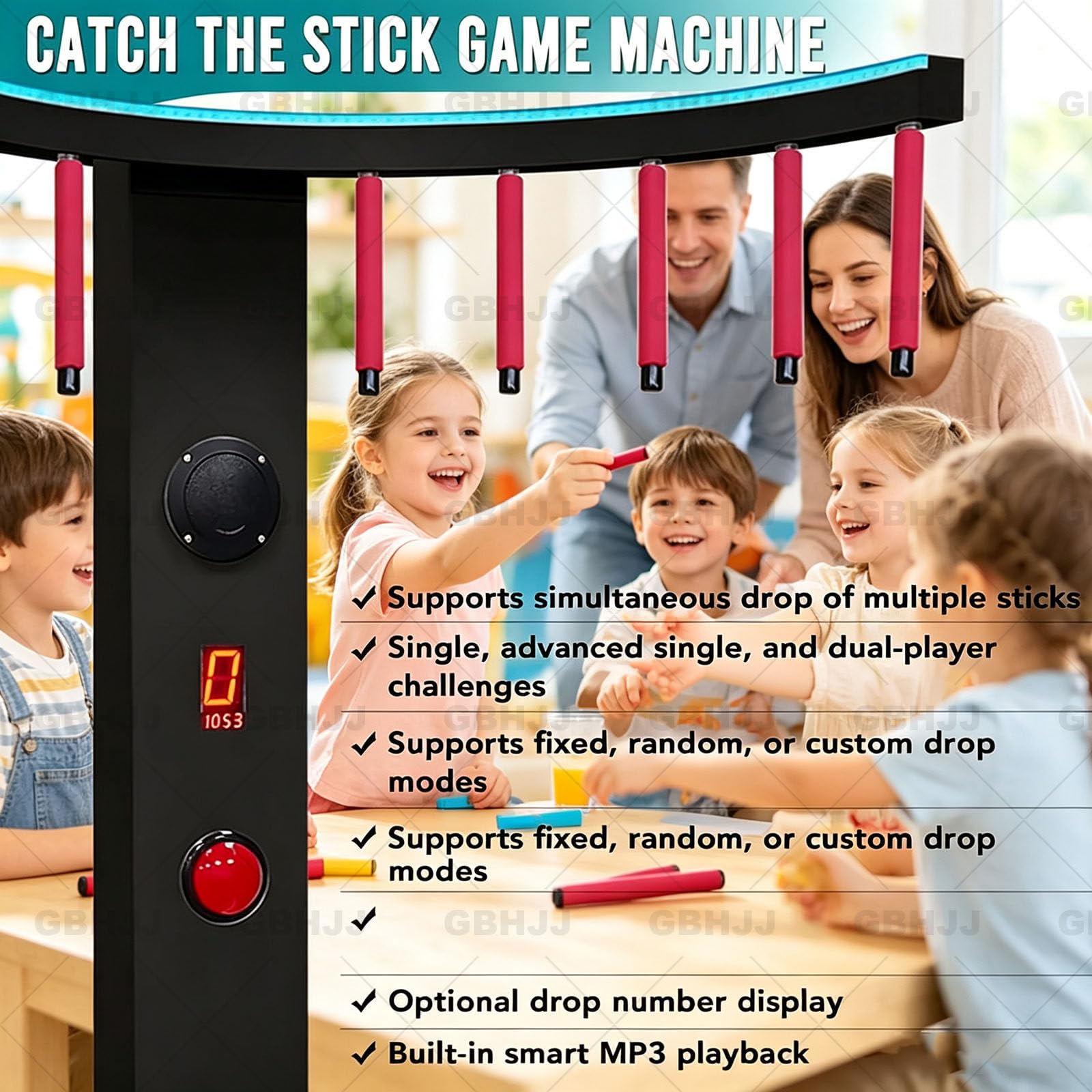 Gra zręcznościowa Reflex Stick Challenge – automat do treningu koordynacji wzrokowo-ruchowej z regulacją prędkości | Regulowany poziom trudności – do wypożyczalni imprezy, centrów handlowych