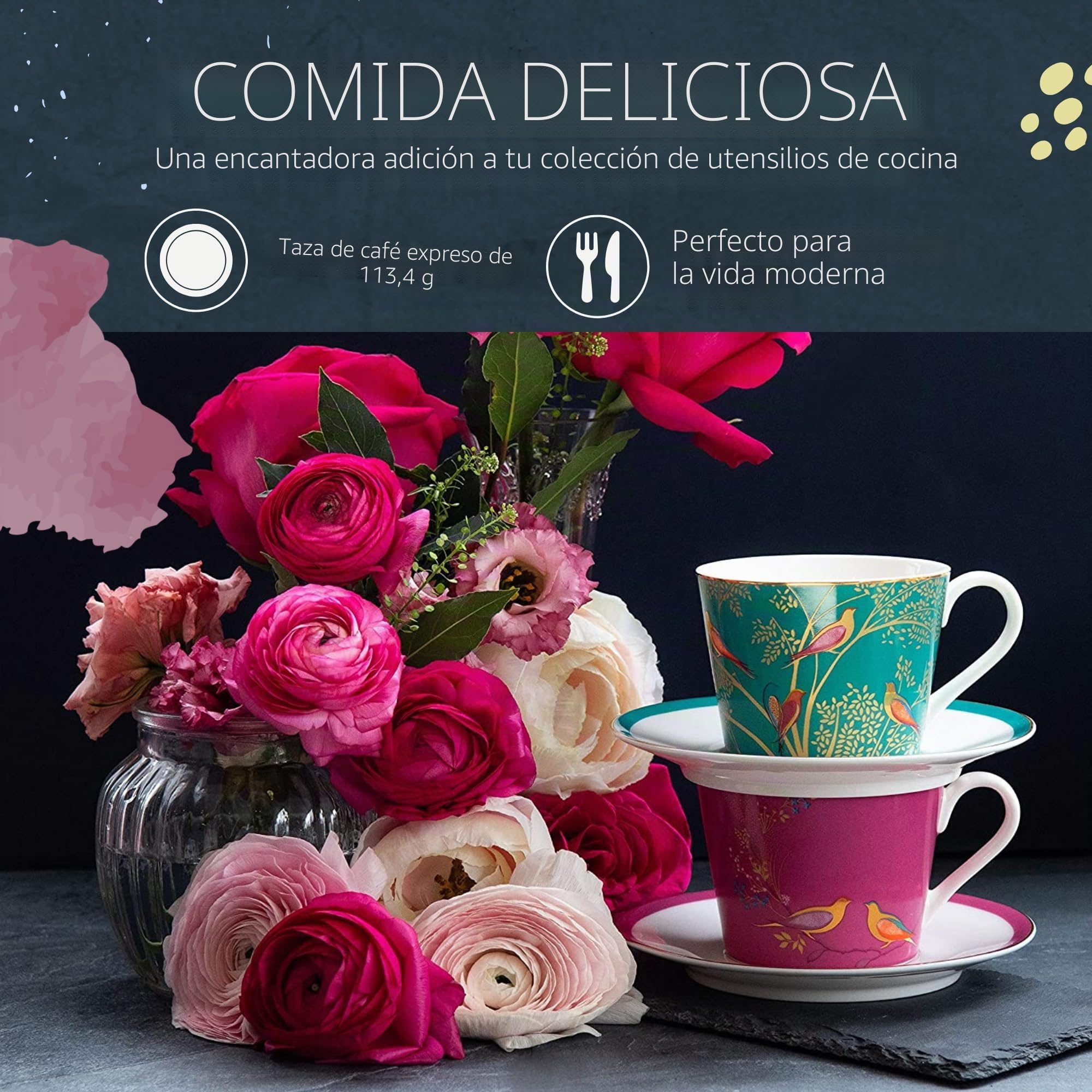 Sara Miller SMC79194-XG London Chelsea Collection - Juego de 4 tazas y platillos para café expreso (porcelana)