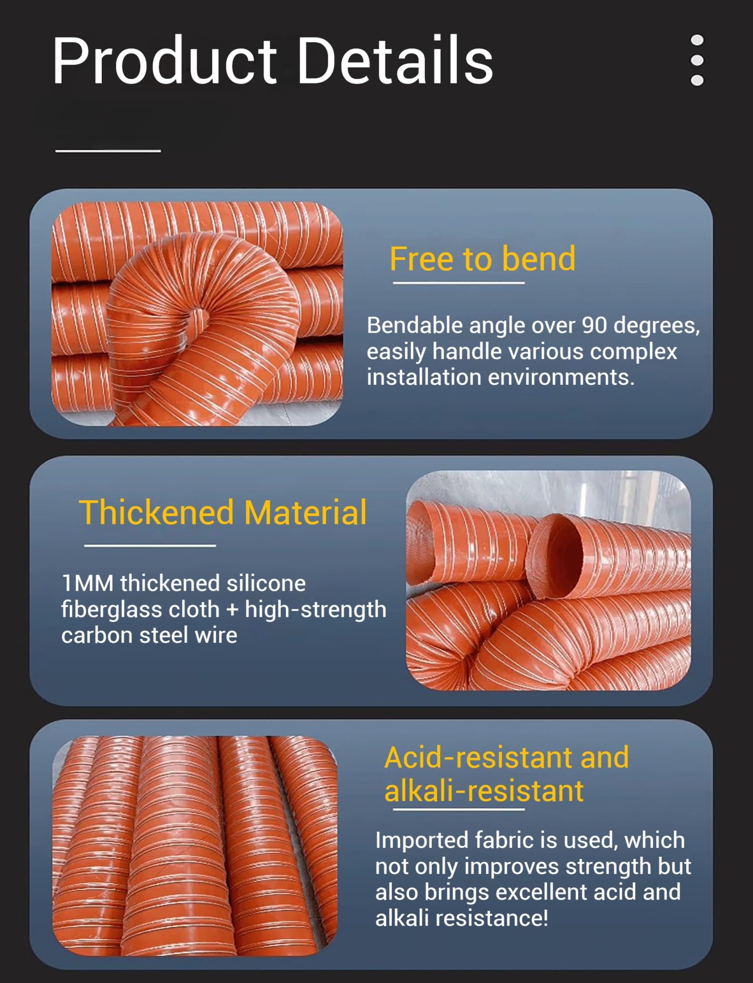 Manguera flexible roja para conductos, tubo de ventilación para ventilador de extracción, manguera de silicona para conductos, conducto de ventilación para humos industriales, manguera para conductos