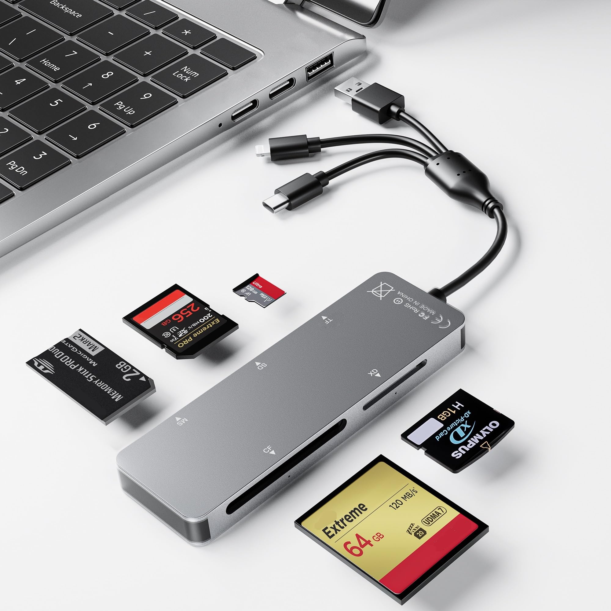 Memory Stick pro Duo Adapter 5-in-1 Multi Memory Card Reader Supports SD/TF/CF/MS/XD Picture Card for PC/USB-C/iPhone, Lightning+USB A+USB C Memory Stick pro Duo Reader for iPhone-image-18