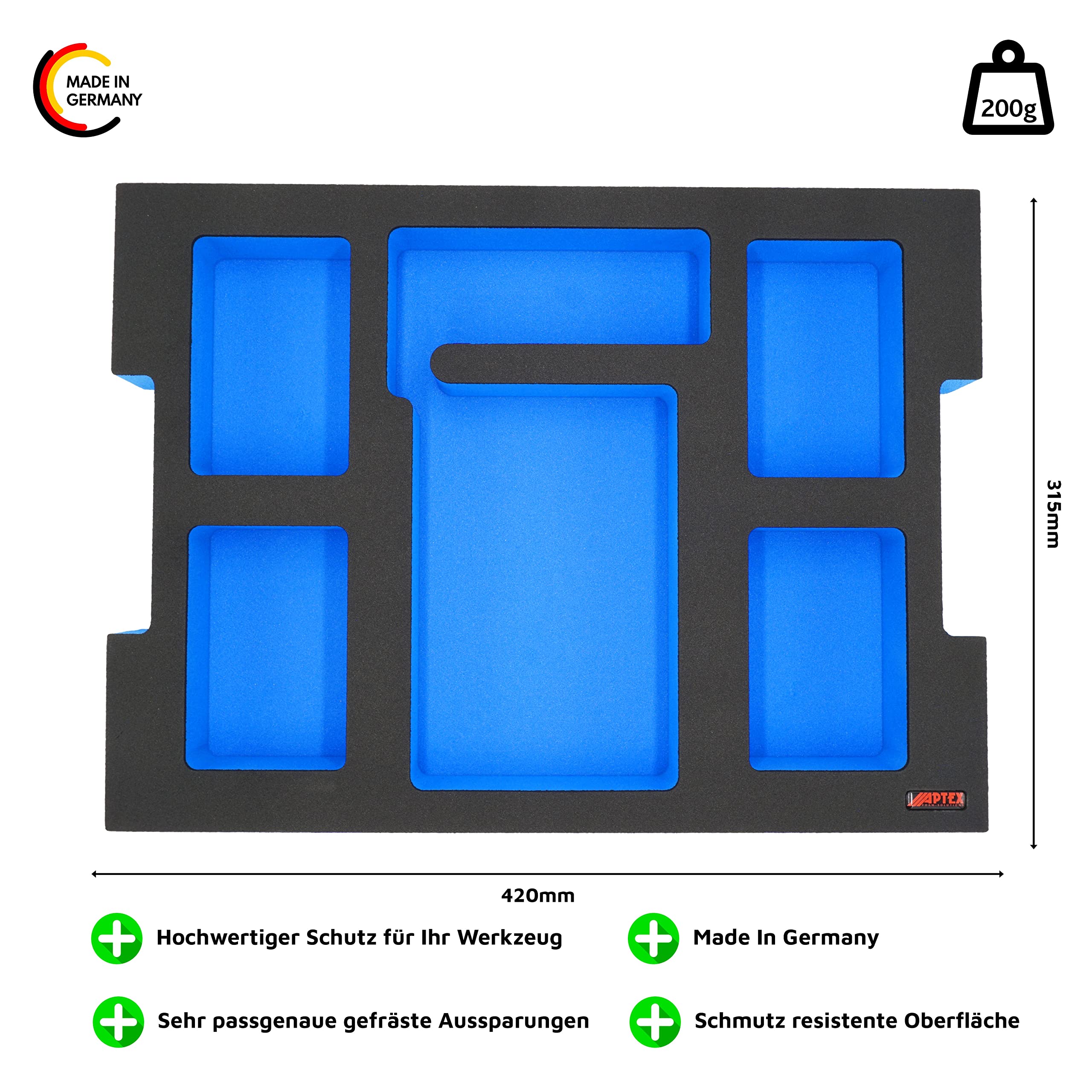 APTEX Schaumeinlage passend für Bosch Ladegerät GAL 18V-160C + 4x Akkus 18V ProCore 4.0Ah für L-Boxx 136 G4, LB4