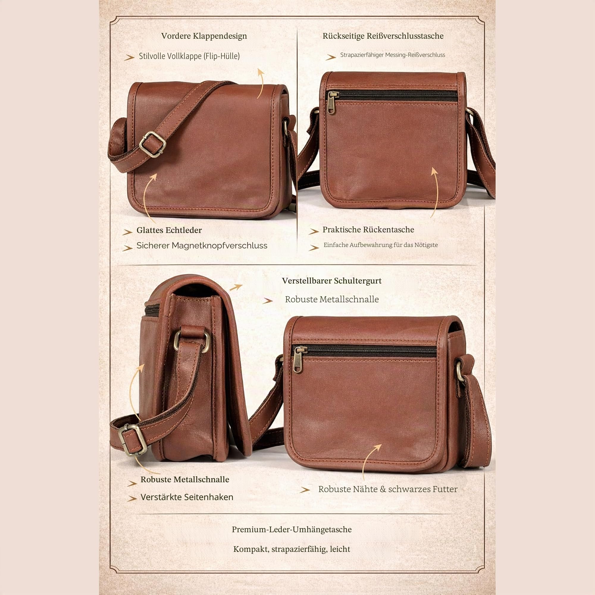 Kleine Umhängetasche aus echtem Leder, für iPad/Tablet, Vintage, 11,5 Zoll (27,9 cm) iPad Pro für Damen und Herren