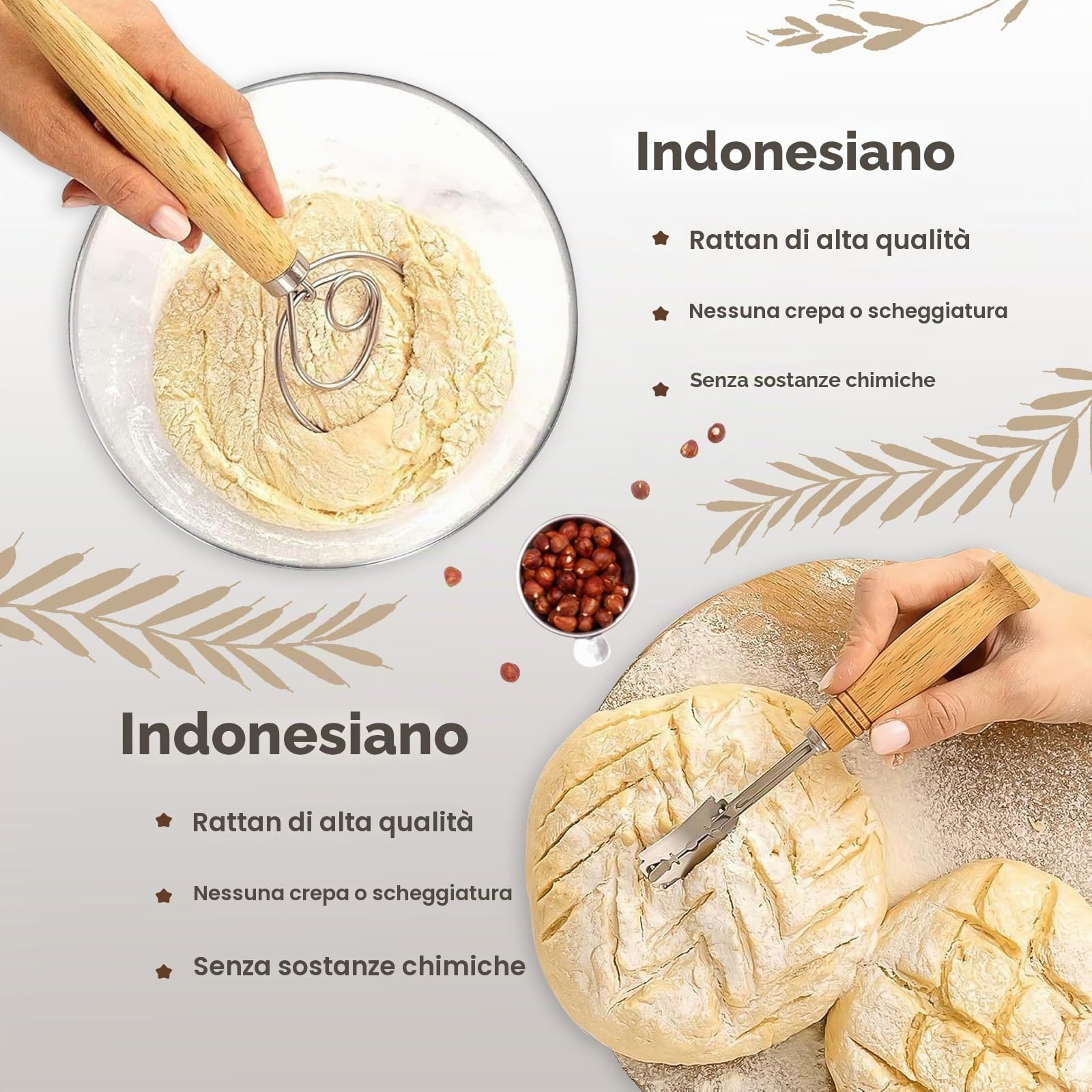 Set di cestini per il pane, set da 10 pezzi per lievitazione naturale, cestini per pane rotondi, diametro 25 cm e ovali, diametro 23 cm, accessori per la cottura del pane