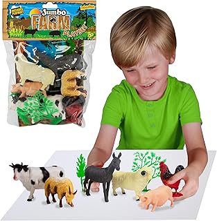 Jumbo Playset - Farm Animals from Deluxebase. Large Animal Figures Toy Set. Bag of large farm toys including a Cow, Pig, Sheep, Donkey, Goat and Chicken. Perfect farm set for kids