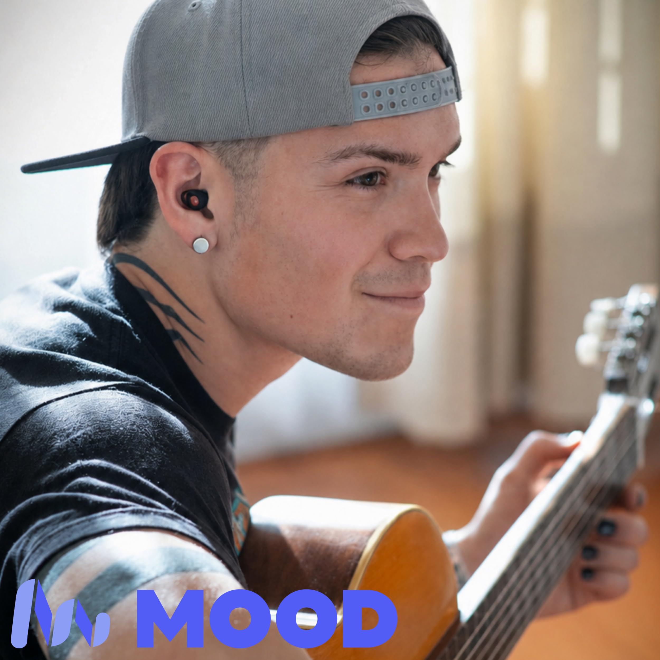 MOOD Tapones para conciertos y dj: Reducción del ruido de 23 dB (SNR) - Disminuyen la intensidad del sonido sin perder claridad - Marca española con diseño exclusivo - Happy Black