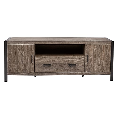 Miniatura 2 de ROCKPOINT Industrial Modern - Soporte universal con puertas y estantes abiertos, centro de entretenimiento, 60 pulgadas, color gris carbón