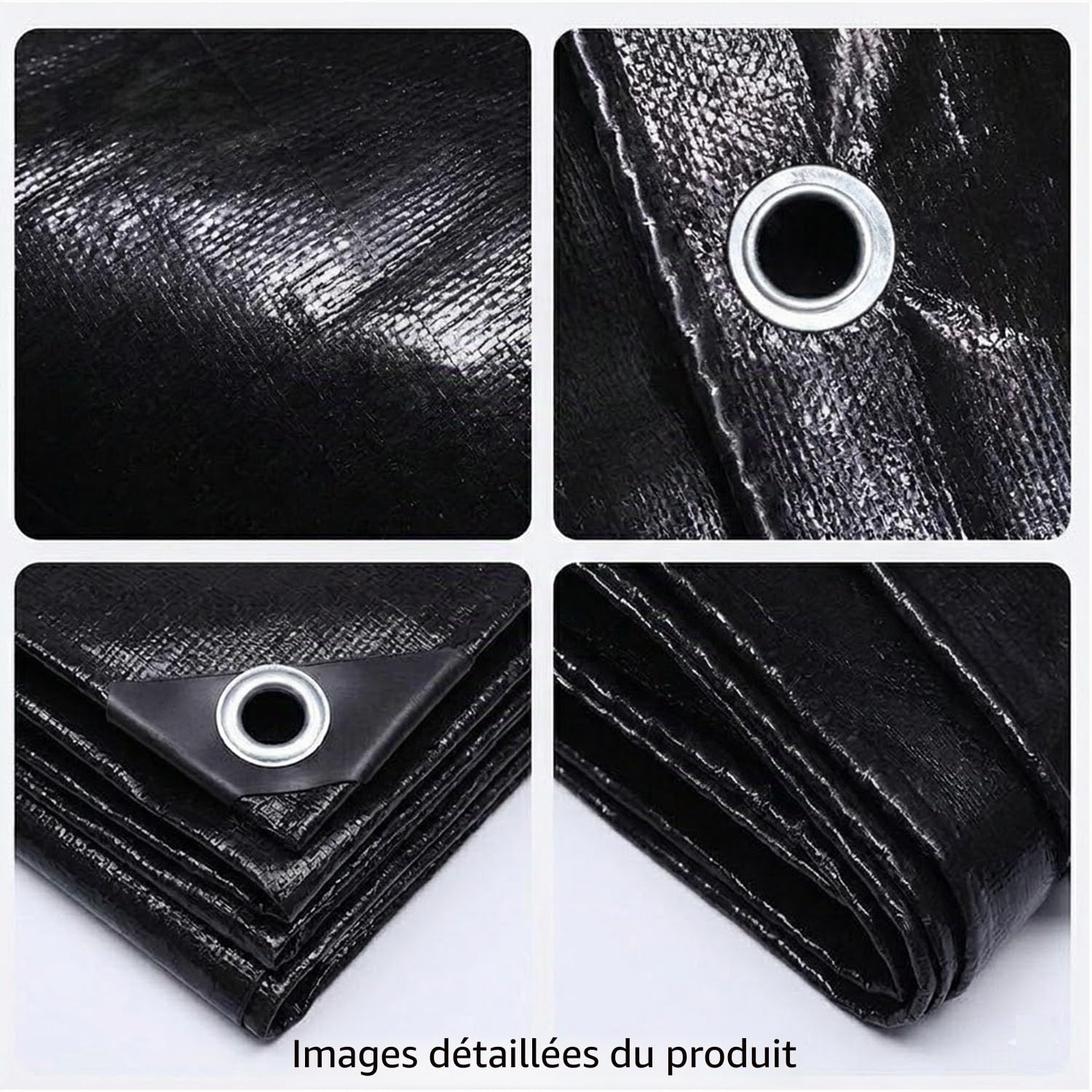 3X5 M Bâche imperméable et résistante en polyéthylène 130 g/m² – Noir uni – Anti-UV et antigel – avec œillets métalliques renforcés – Multi-usages pour Jardin, Camping, Meubles, tonnelle, abri