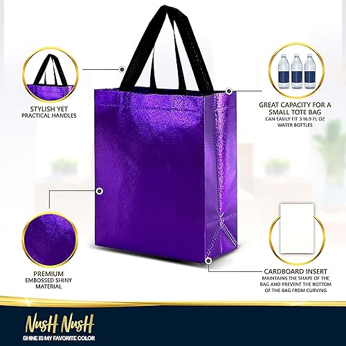 Miniatura 3 de Nush Nush Bolsas de regalo moradas de tamaño mediano  Juego de 12 bolsas de regalo reutilizables color morado brillante con un acabado brillante