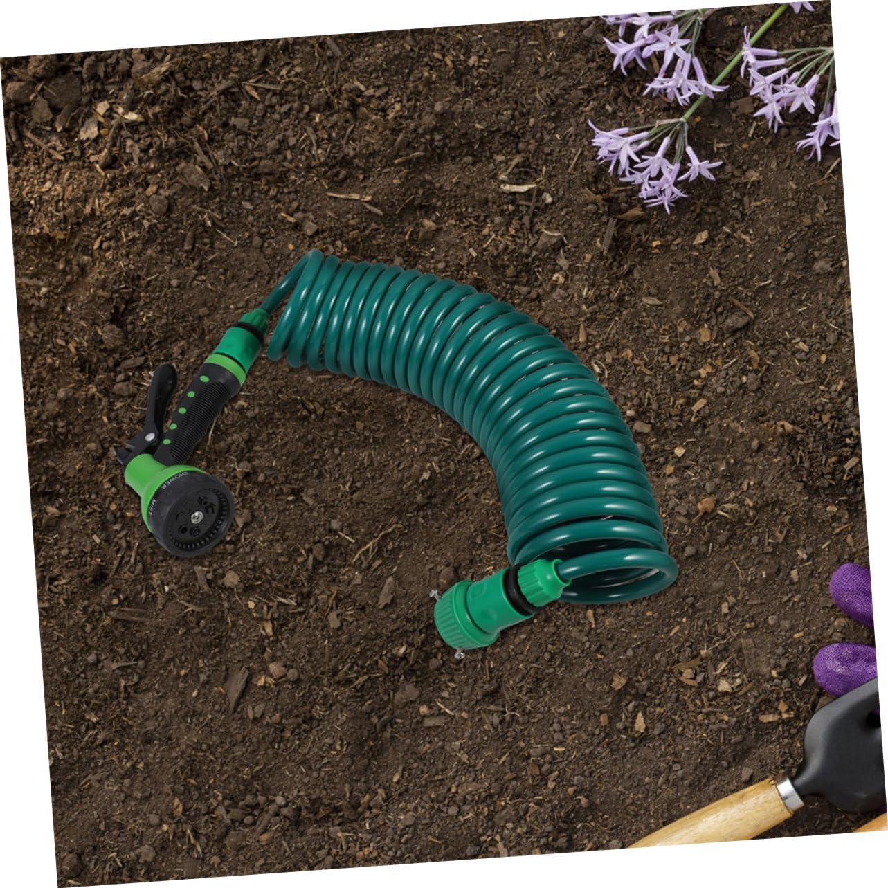 Mikikit 1set Coil Garden Hose Set Expandable Water Hose Nozzle for Car Washing and Garden Use Eva Material Flexible Design for Easy Handling