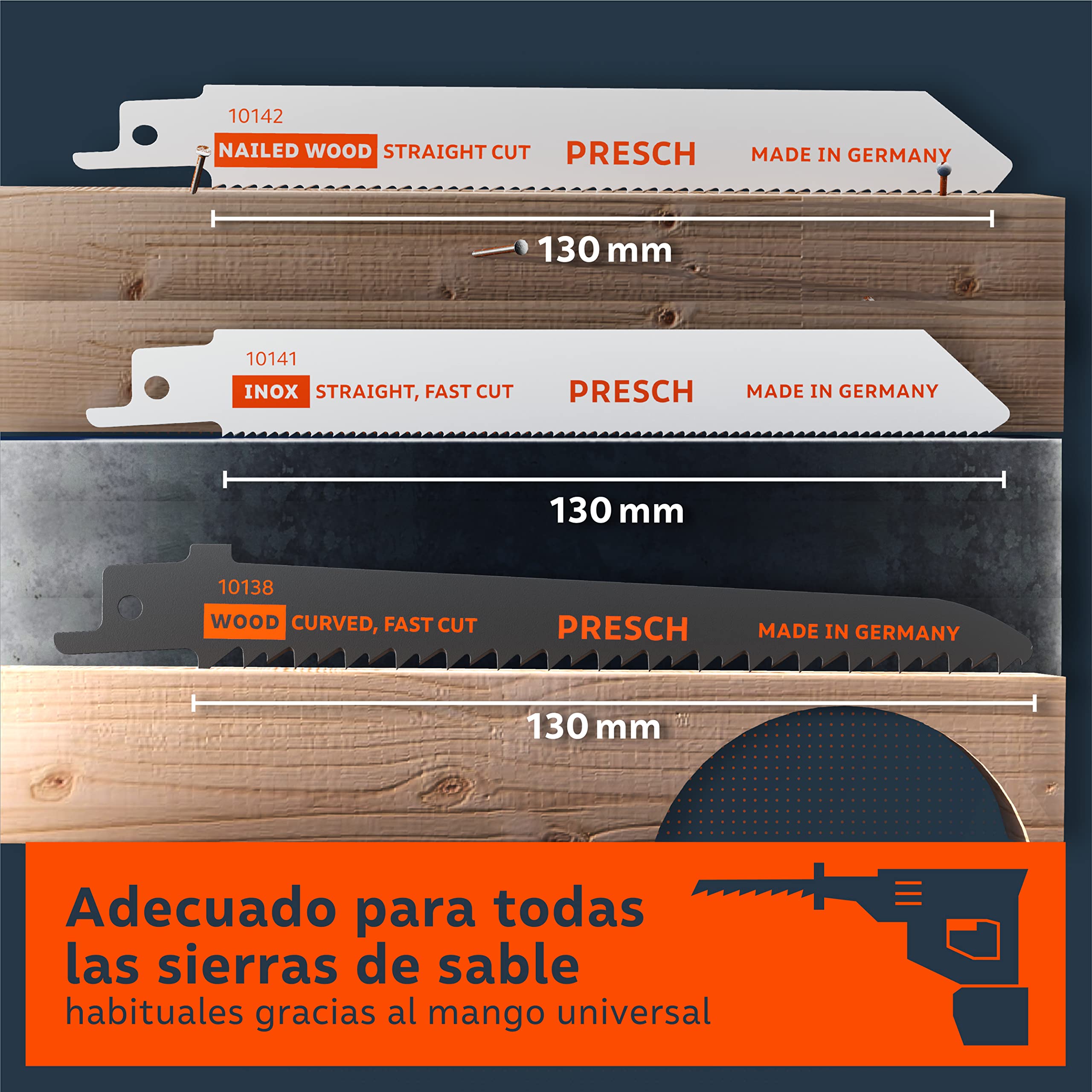 Presch Juego de sierras de sable para madera, metal y acero inoxidable 15 piezas - Juego completo de sierras de sable para cualquier aplicación, incluida la caja - Hojas Sierra Sable