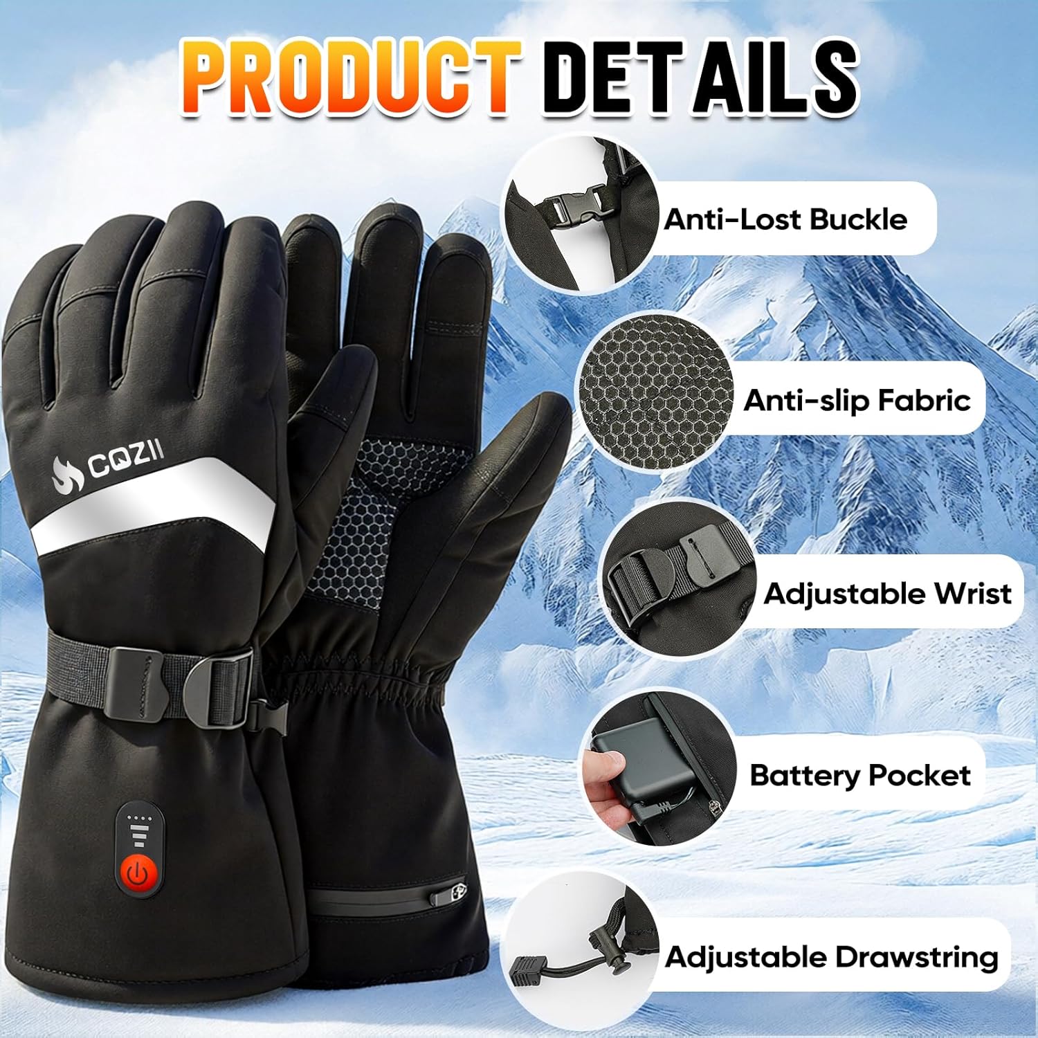 Heated Gloves for Men Women, 7.4V Heated Gloves Rechargeable with 2 Batteries, Touchscreen, 3 Heat Levels, Waterproof Electric Gloves for Snowboarding, Motorcycle, Hunting, Work, Winter Warm Gift - Image 4