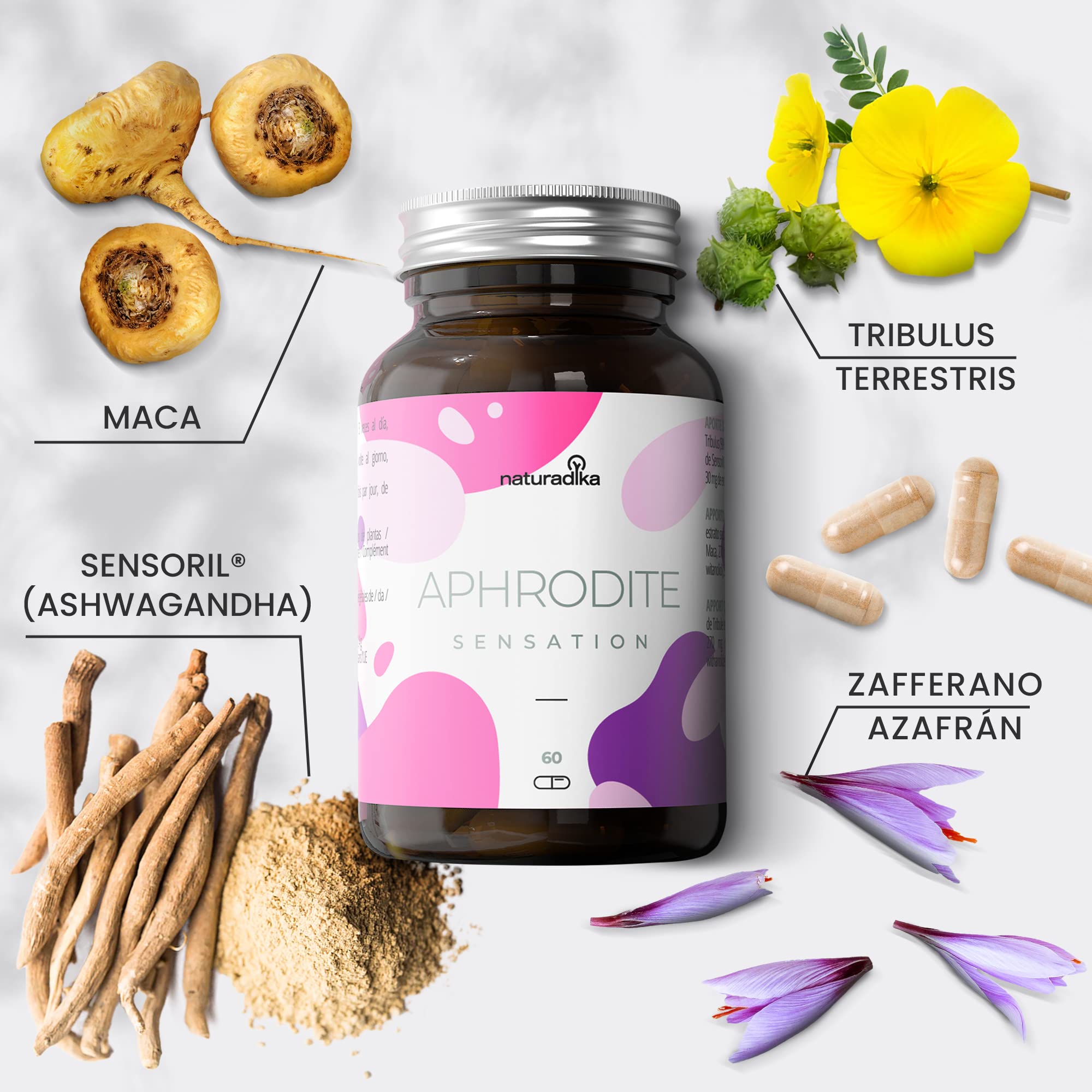 APHRODITE SENSATION | Fórmula ESPECÍFICA para MUJER con acción SENSIPOWER, ENER-UP y NOSTRESS | Con Maca Andina, Tribulus Terrestris y Ashwagandha | Formulación femenina ideal para el cansancio