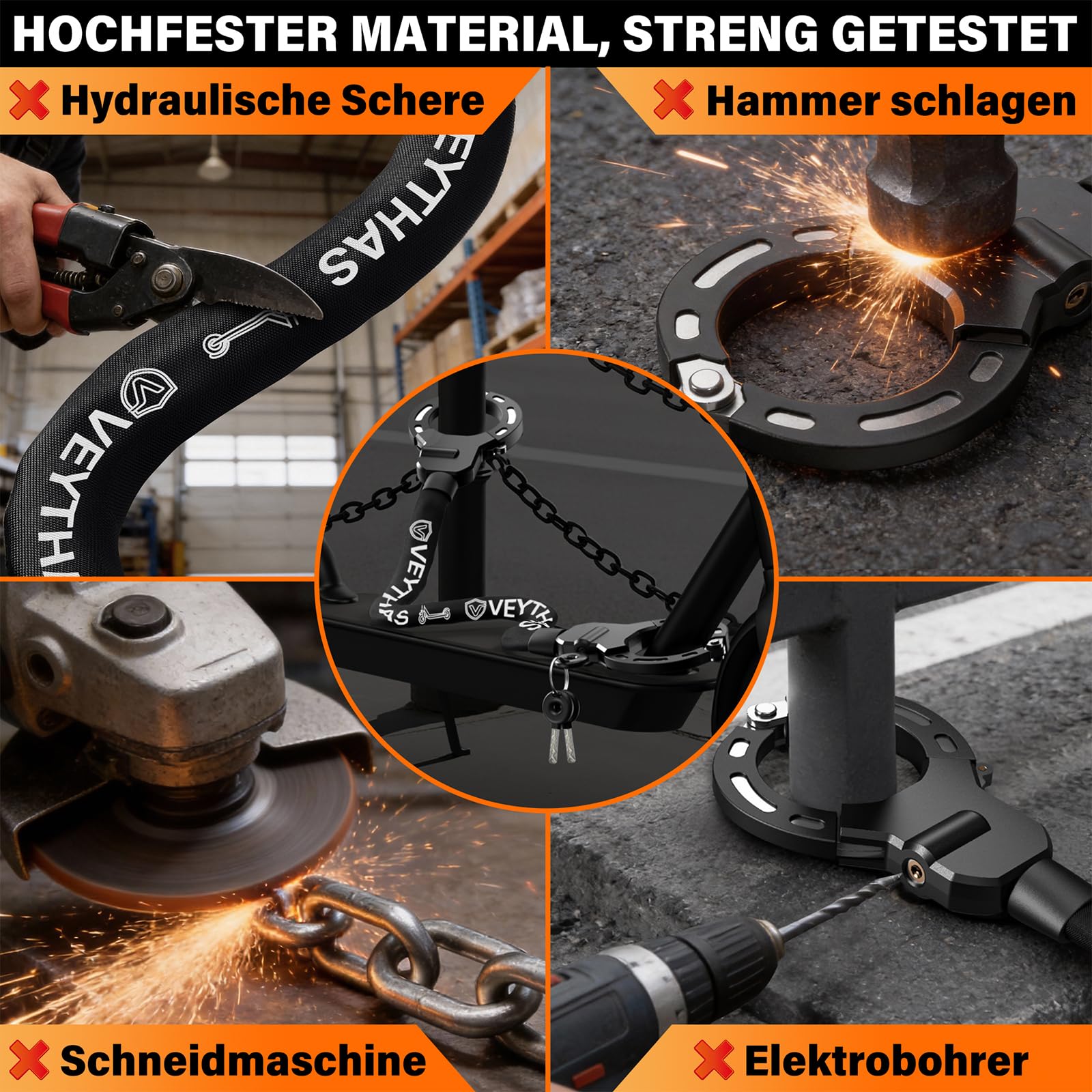 E Scooter Schloss mit Tasche - maximale Sicherheit mit schloss für e scooter,8mm handschellenschloss,90cm e-scooter schloss,Hochfeste Legierungen e roller schloss,für Scooter,Roller