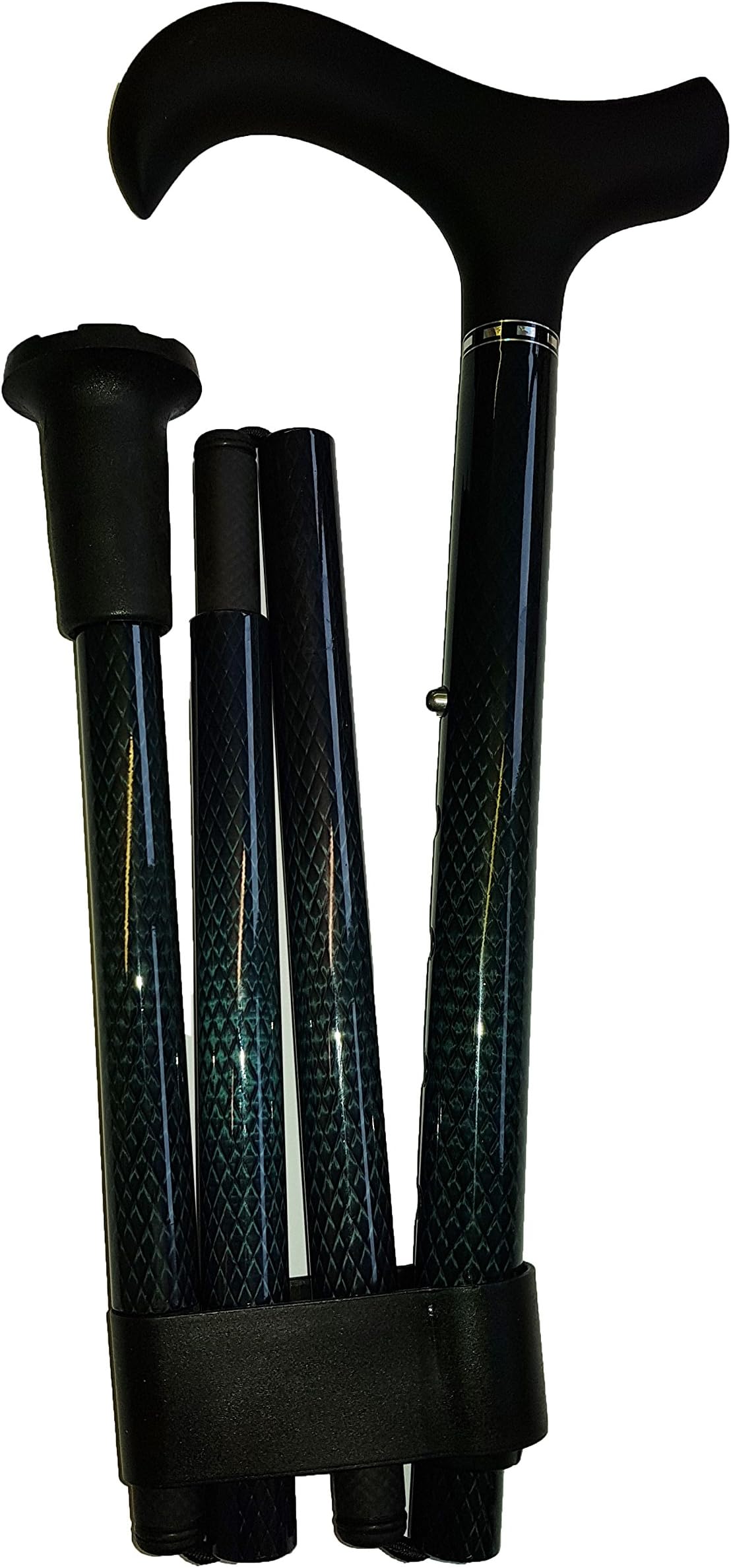 Genuine Carbon Fibre folding stick - Blue Basket Weave with a soft grip handle