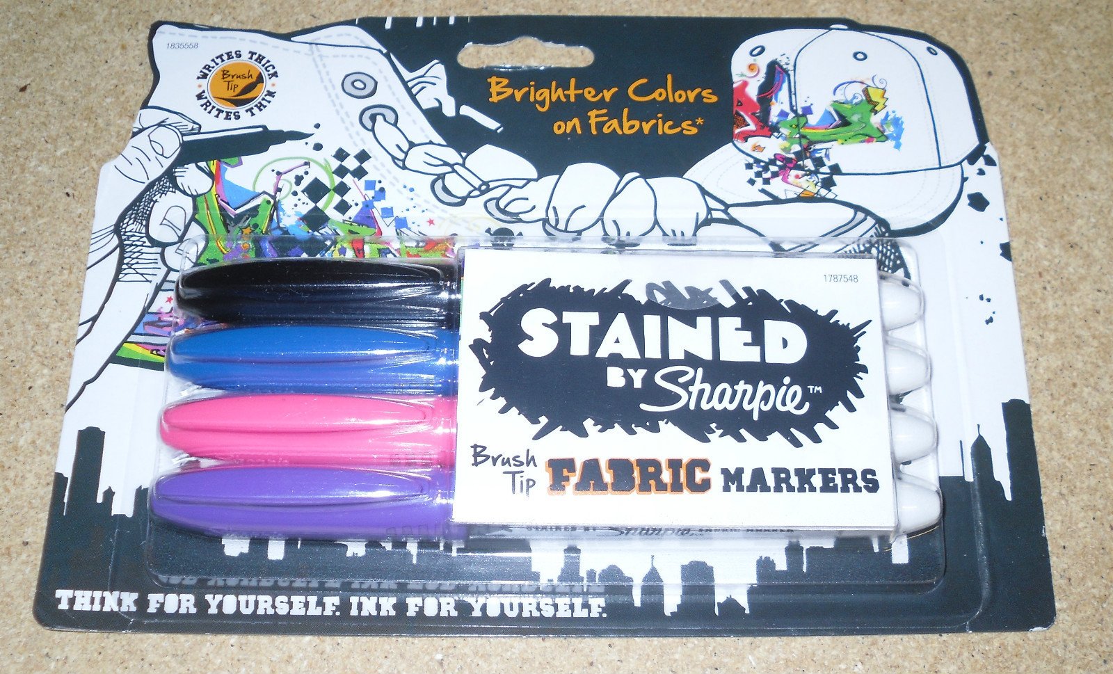 Sharpie Sharpie STAINED Permanent Fabric Markers, Brush Point, Assorted, Pack of 4 (1835558)