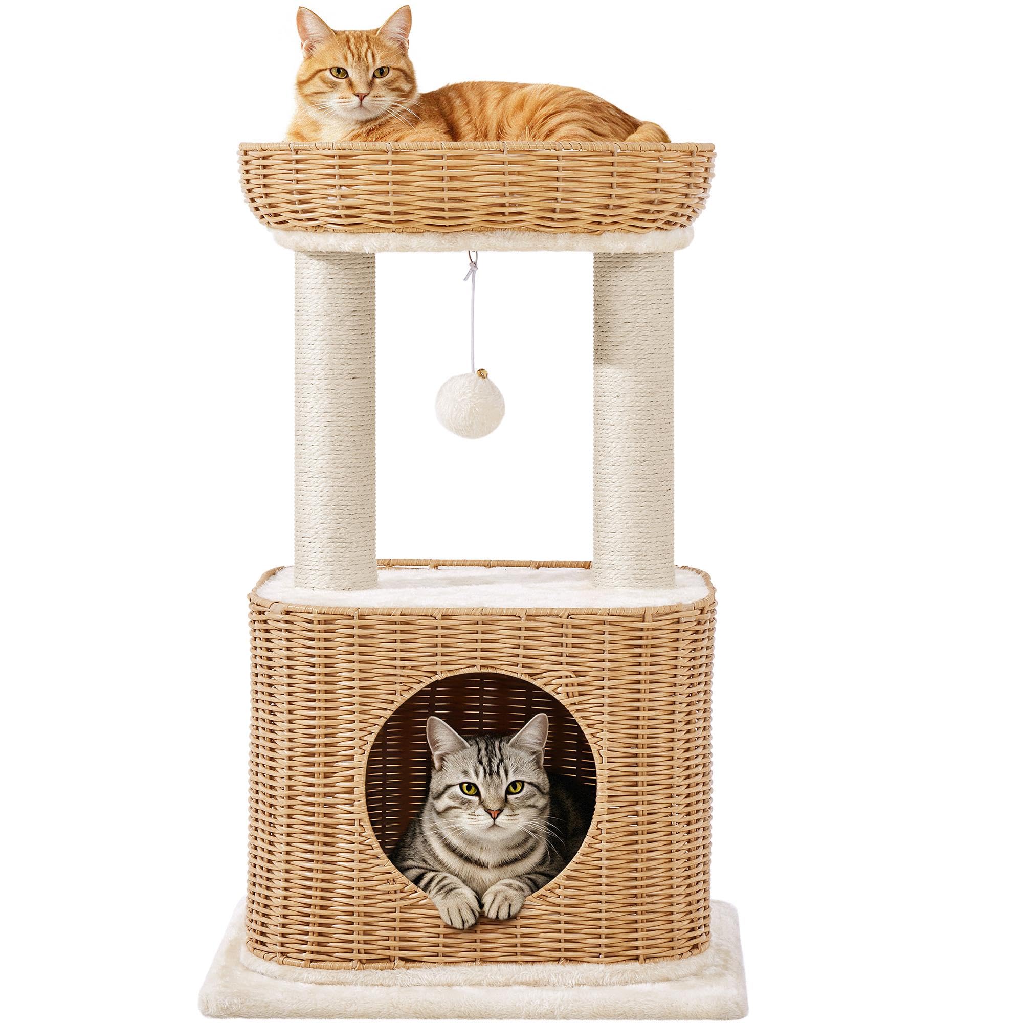Yaheetech 72cm Rattan Cat Tree for Indoor Cats with Washable Soft Cushion