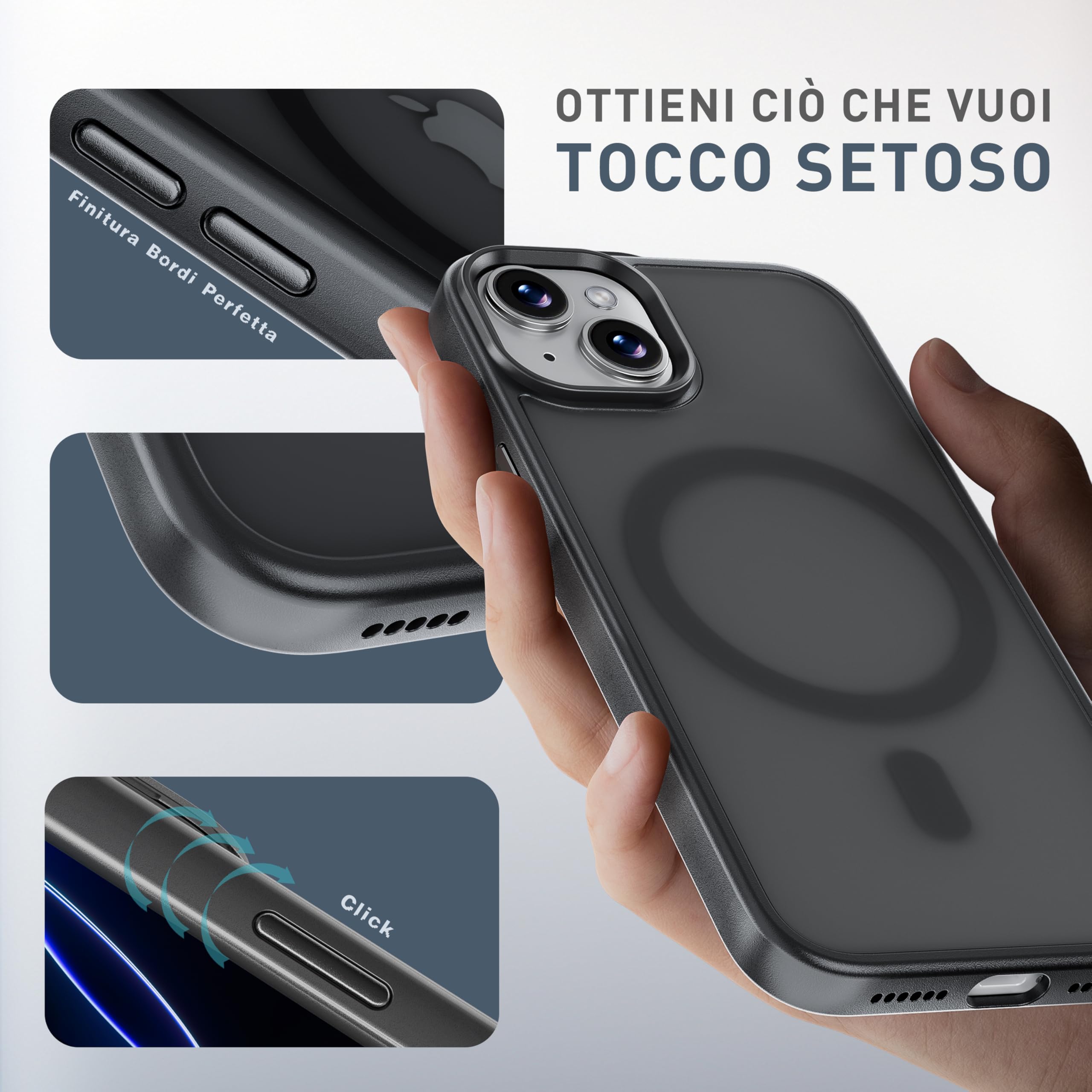 tigratigro Cover Magnetica per iPhone 13 Mini, Compatibile con MagSafe, Custodia Traslucida Opaca Posteriore Sottile Antiurto Protettiva Case, Protezione Antiurto di Grado Militare, Nero