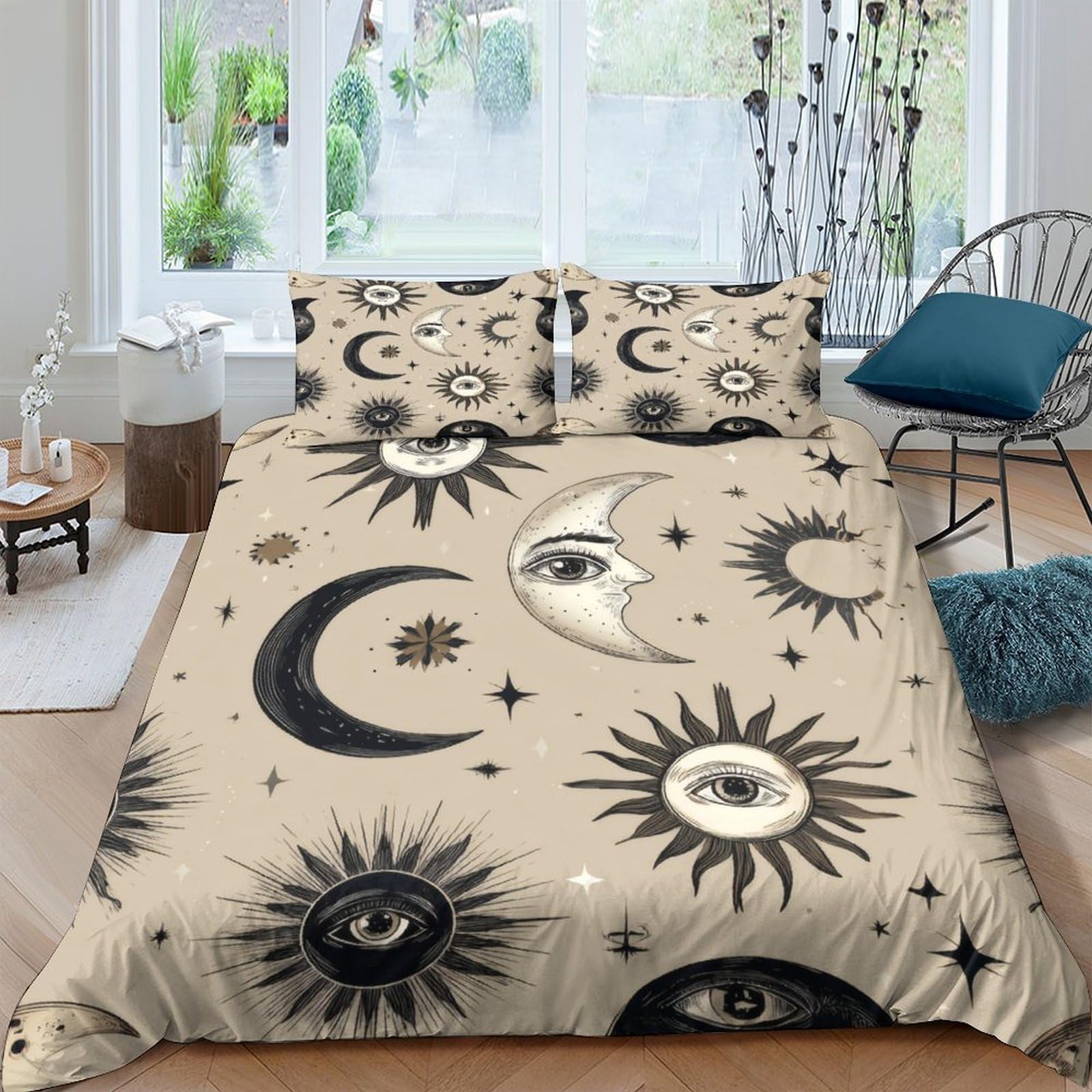 Ctjqhvkz Style-3 3D Printed Mystic Moon Fitted Sheet Microfiber Soft Abstract Sun Mattress Cover For Bedroom Dorm Mattress Protection Decor Single（135X200cm）