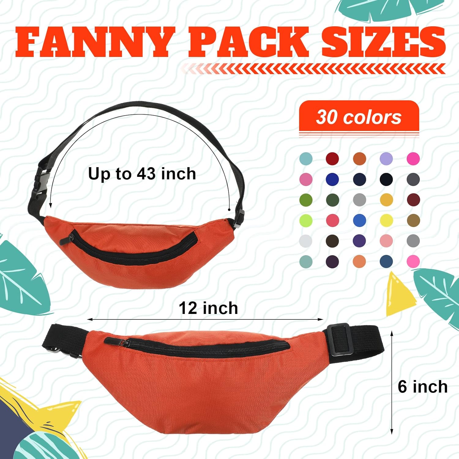 Saintrygo Neon Fanny Packs Adjustable Waist Fanny Bags Assorted Color Oxford Cloth Waist Pack with Zipper for Women Men Workout Traveling Running Outdoor Rave 80s 90s Party Supply, 30 Colors(30 Pcs) - Image 2