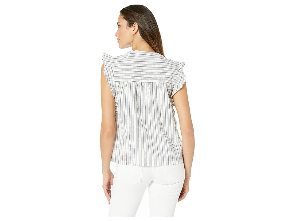 

Lilla P Short Sleeve Yarn-Dye Stripe Tie Top (Stripe) Women's Blouse, Multi