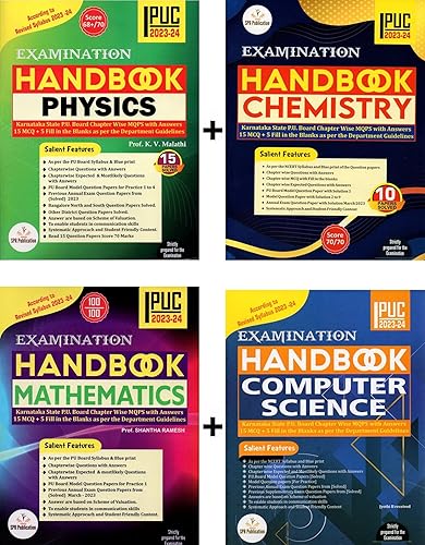 SPR 1st PUC Handbook - PHYSICS. CHEMISTRY. MATHEMATICS. COMPUTER SCIENCE|Set Of 4 Books|Chapter Wise MQPS With Answers - 15 MCQ + 5 Fill In The Blanks - 15 Solved Papers|For 2023-24|