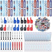 130PCS Hockey Party Favors - Incliding Hockey Keychains, Ice Hockey Gift Bags, Slap Bracelets, Hockey Stickers, Sports Mini Foam Fingers for Boys Fans Sports Hockey Birthday Party Supplies