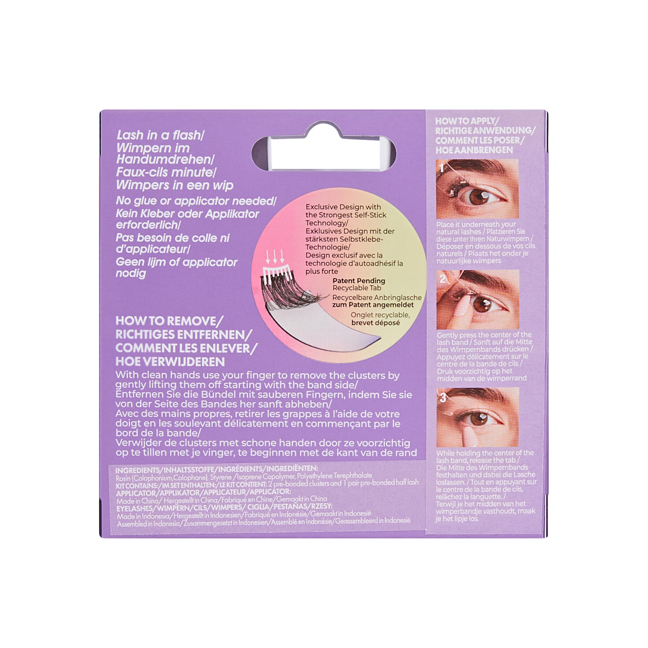 KISS imPRESS Press-On Falsies EASY TAB selbstklebende Wimpern, Schwarz, 'Authentic Natural', 1 Paar 5mm-7mm innere natürliche Volumen-Wimperncluster & 1 Paar 7mm-9mm äußere halbe Wimpern mit Easy Tabs