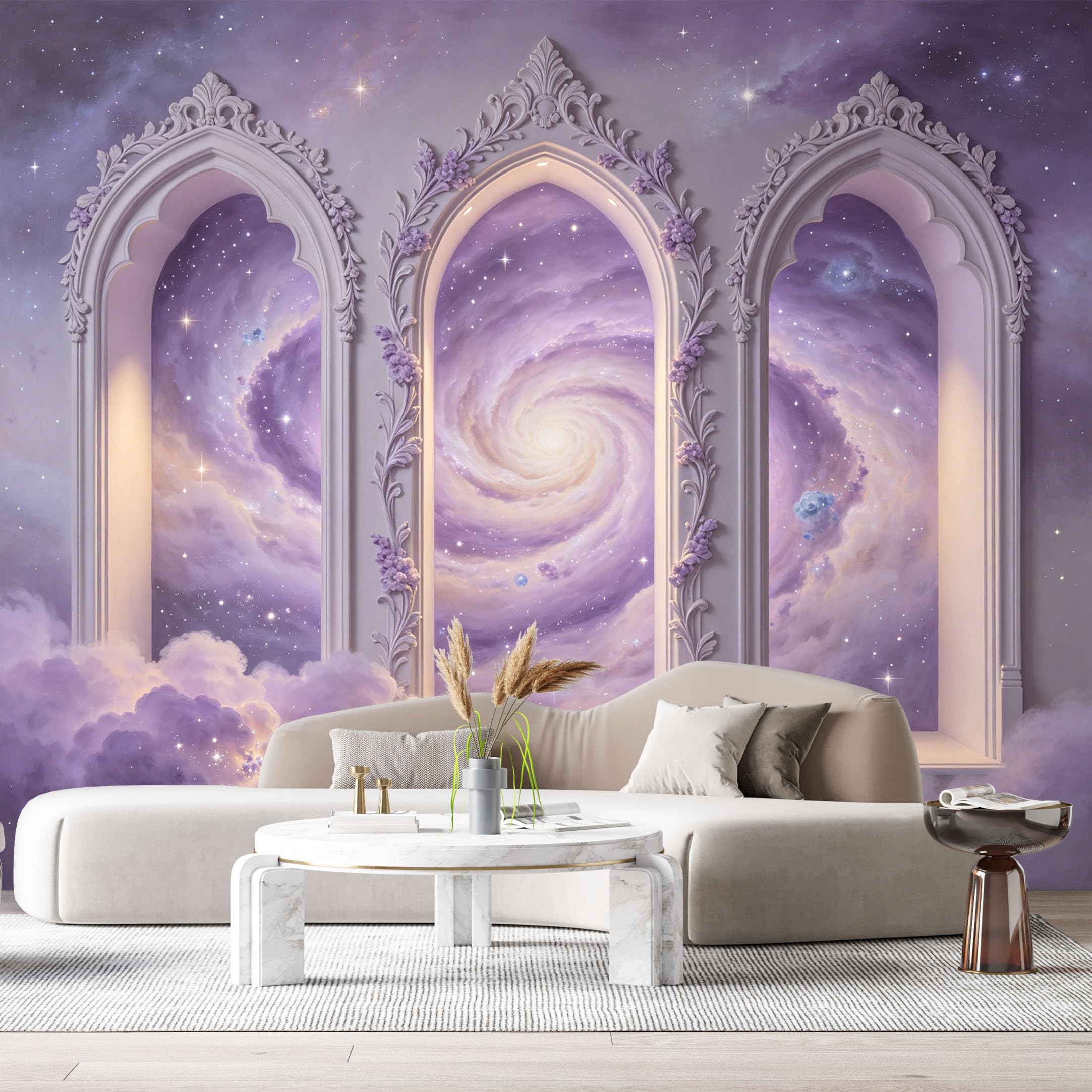 Custom Size Wall Murals Galaxy Nebula Starry Sky Archway 3D Trompe L'Oeil SelfAdhesiveWall Fabric Removable Wallpaper Wall Decor for Living Room Bedroom Bathroom