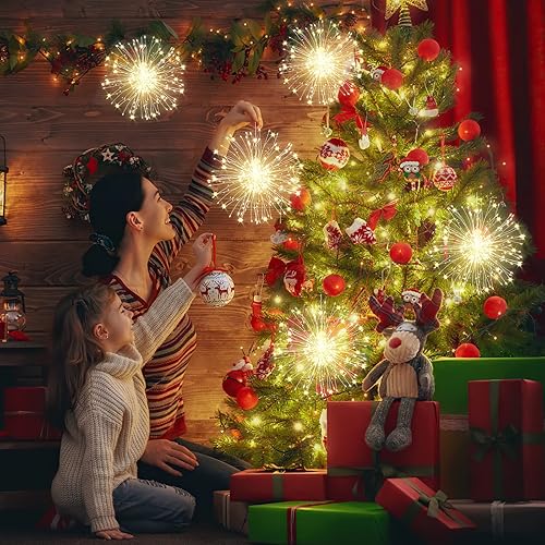 Miniatura 2 de Techip - Cadena de luces de hada para fuegos artificiales, funciona con pilas, luz de cobre, 8 modos, regulable, decoración navideña, luces de hadas