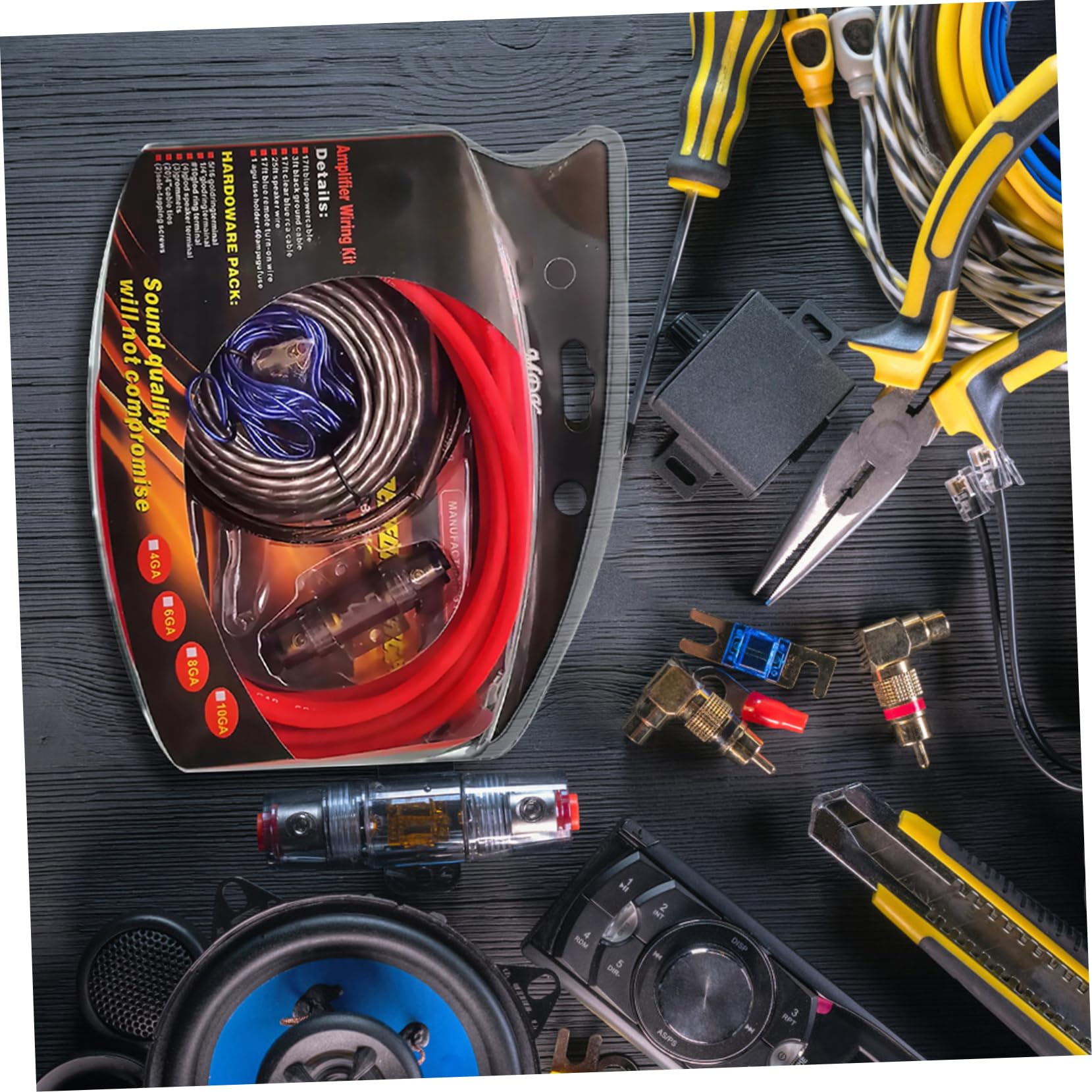 Kit de Câblage pour Amplificateur de Voiture 4 Gauge, Solution Complète D'installation pour Système Audio Auto, Porte-fusible, 1 Set
